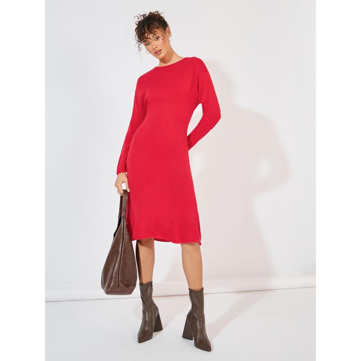 فستان سادة محبوك بطول الركبة-women-clothing-dresses-image-4