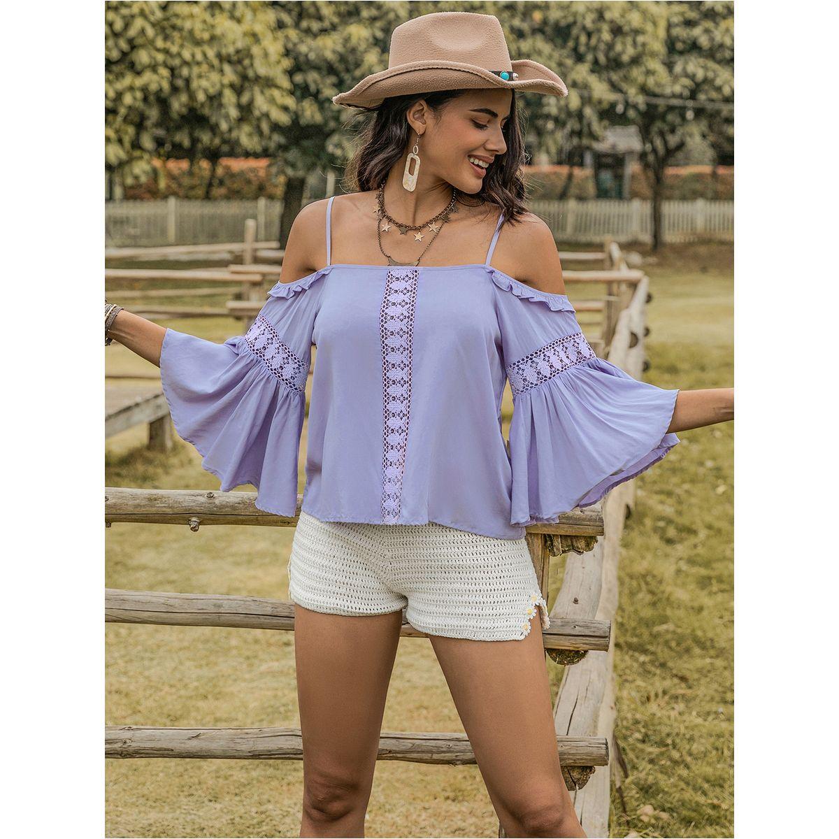 بلوزة باكتاف مكشوفة مع اكمام واسعة رَستي دَستي × ستايلي-women-clothing-shirtsandblouses-blouses-image-1
