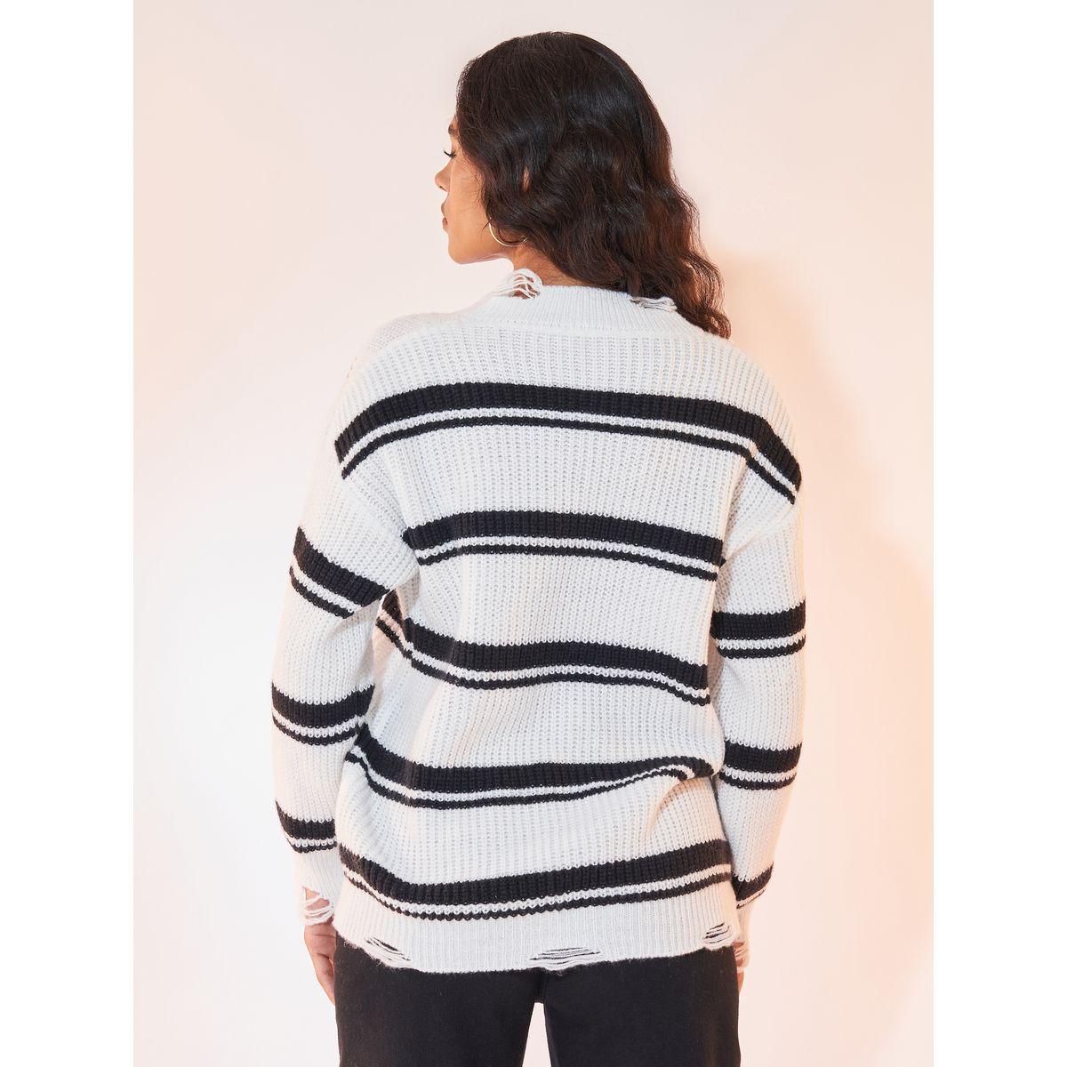 Styli Wide Striped Distressed V Neck Sweater-women-clothing-cardigansandjumpers-jumpers-image-4
