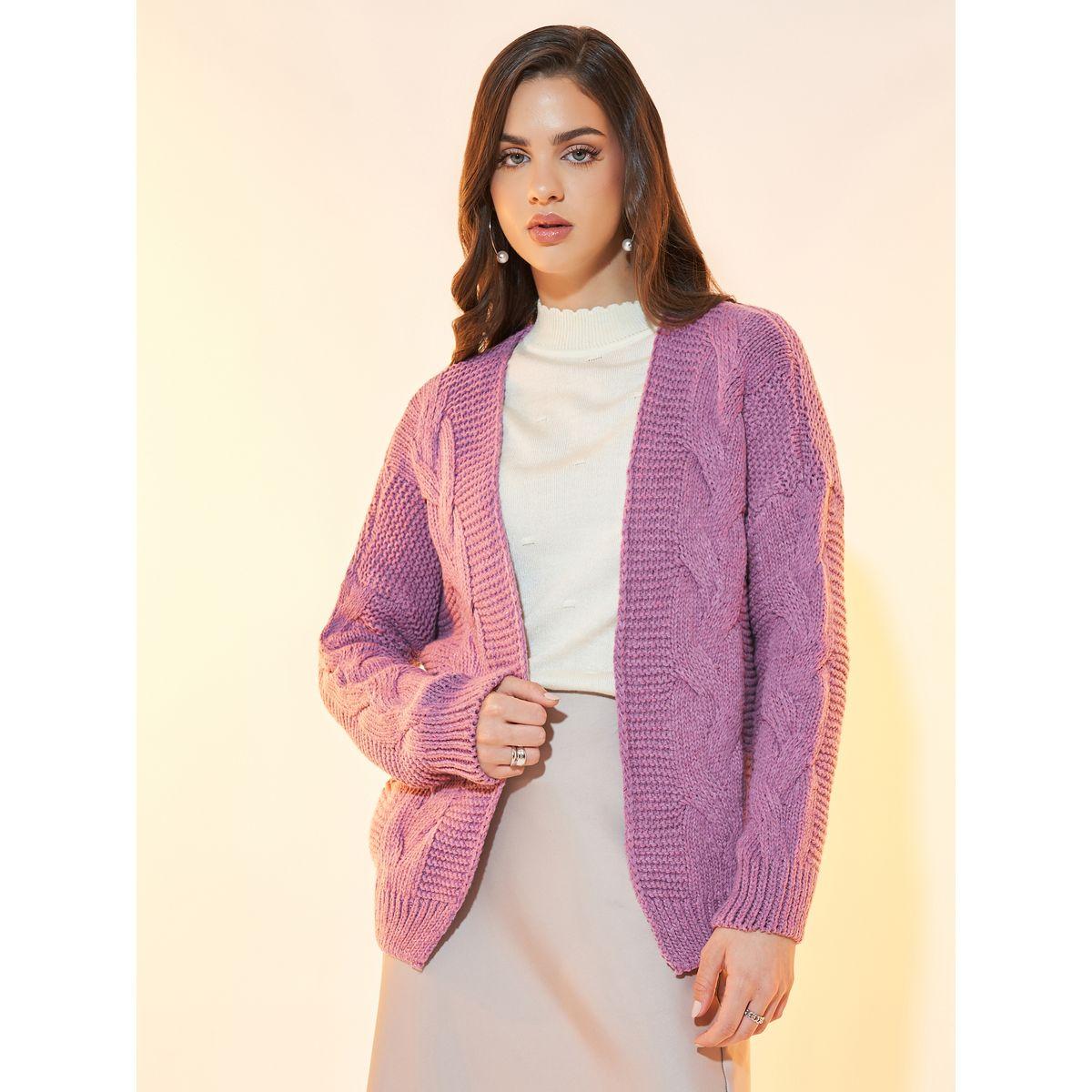 Styli Front Open Cable Knit Cardigan-women-winterwear-cardigansandjumpers-cardigans-image-1