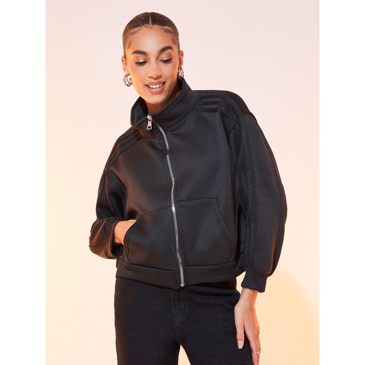 Styli Solid Taping Detail Zip-Up Jacket-women-winterwear-coatsandjackets-jackets-image-1
