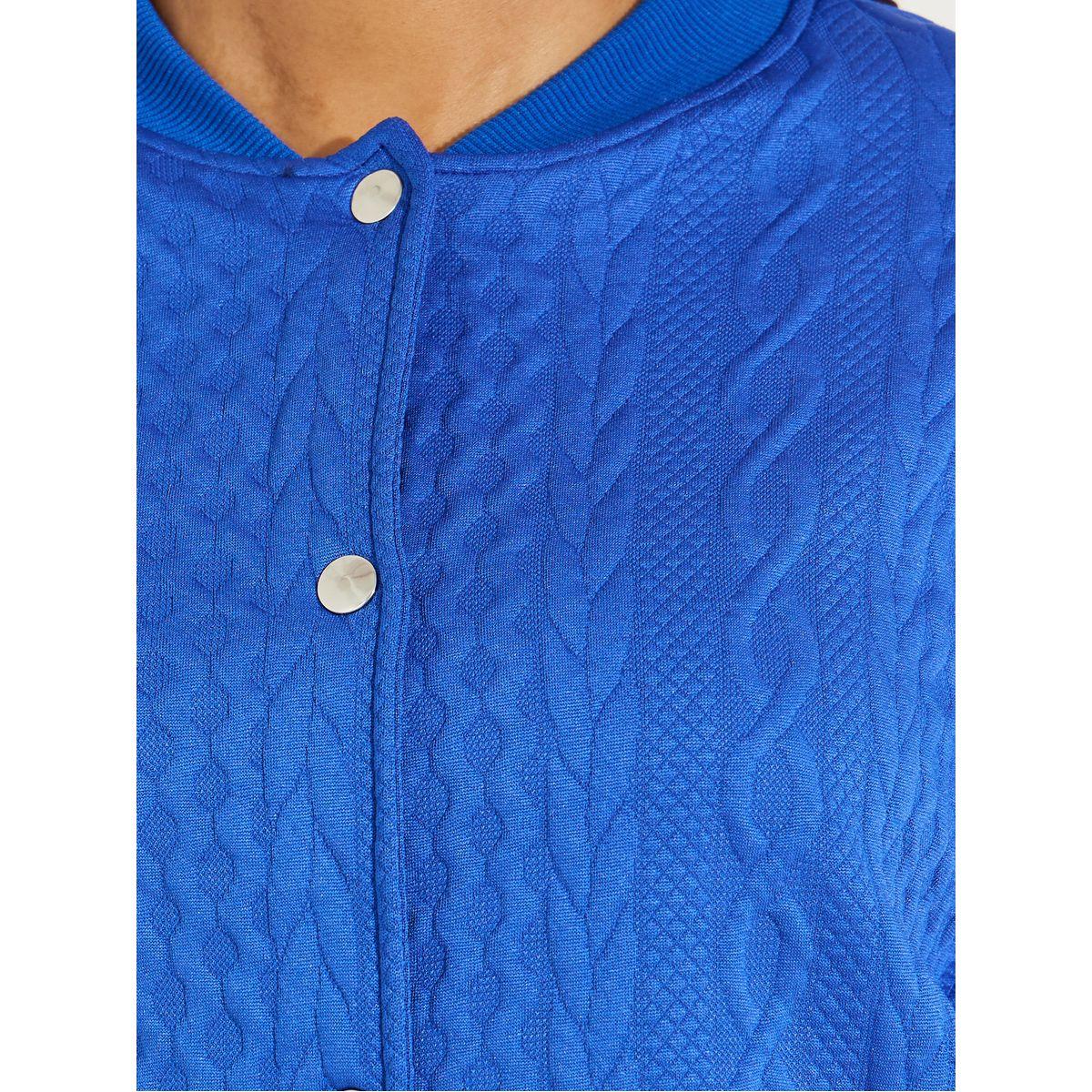 Styli Cable Knit Button Front Bomber Jacket with Drop Shoulder-women-winterwear-coatsandjackets-jackets-image-4