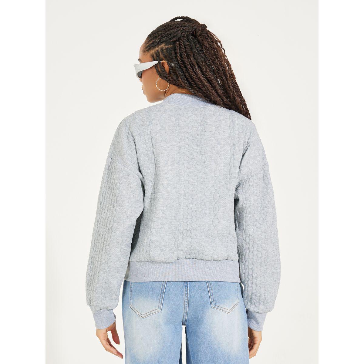Styli Cable Knit Button Front Bomber Jacket with Drop Shoulder-women-winterwear-coatsandjackets-jackets-image-6