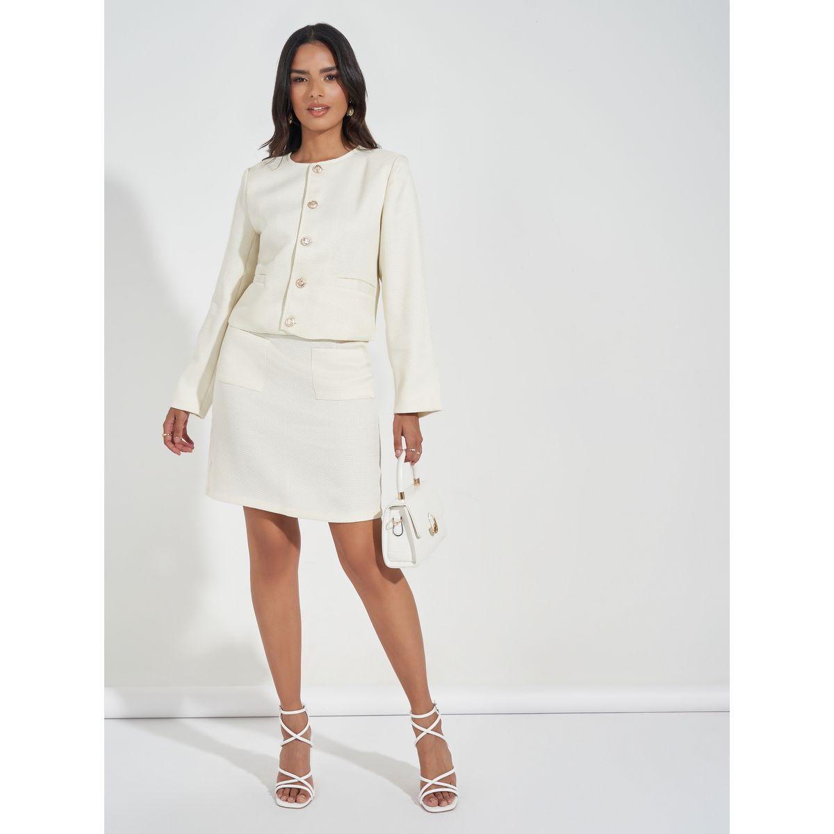 طقم منسق من تنورة قصيرة مع جاكيت تويد وأزرار-women-clothing-coordsets-image-1