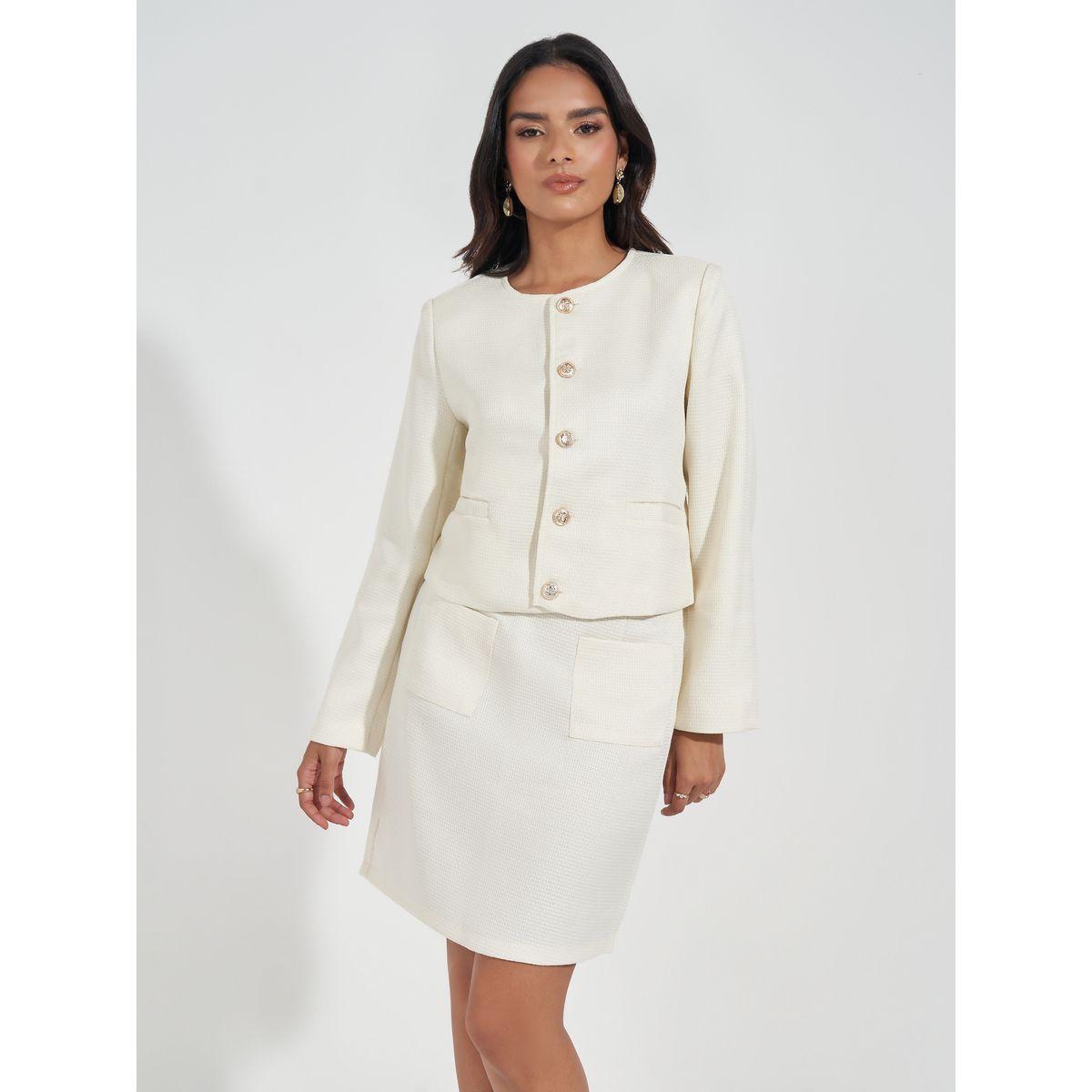 طقم منسق من تنورة قصيرة مع جاكيت تويد وأزرار-women-clothing-coordsets-image-2