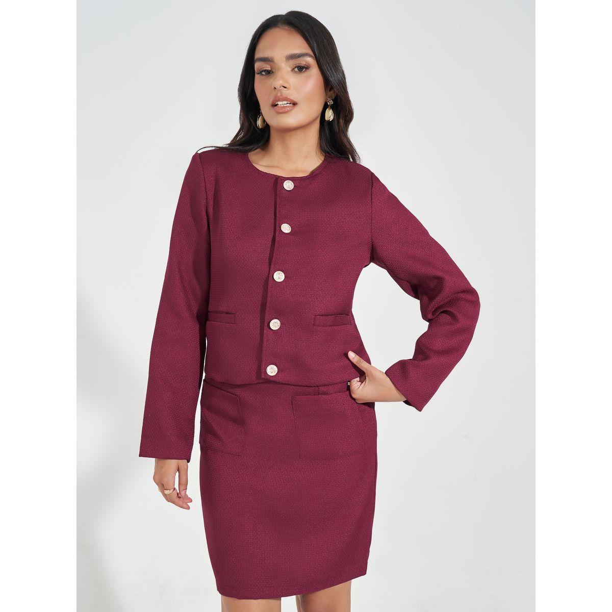 Styli Button Detail Tweed Jacket & Mini Skirt Co-Ords-women-clothing-coordsets-image-2