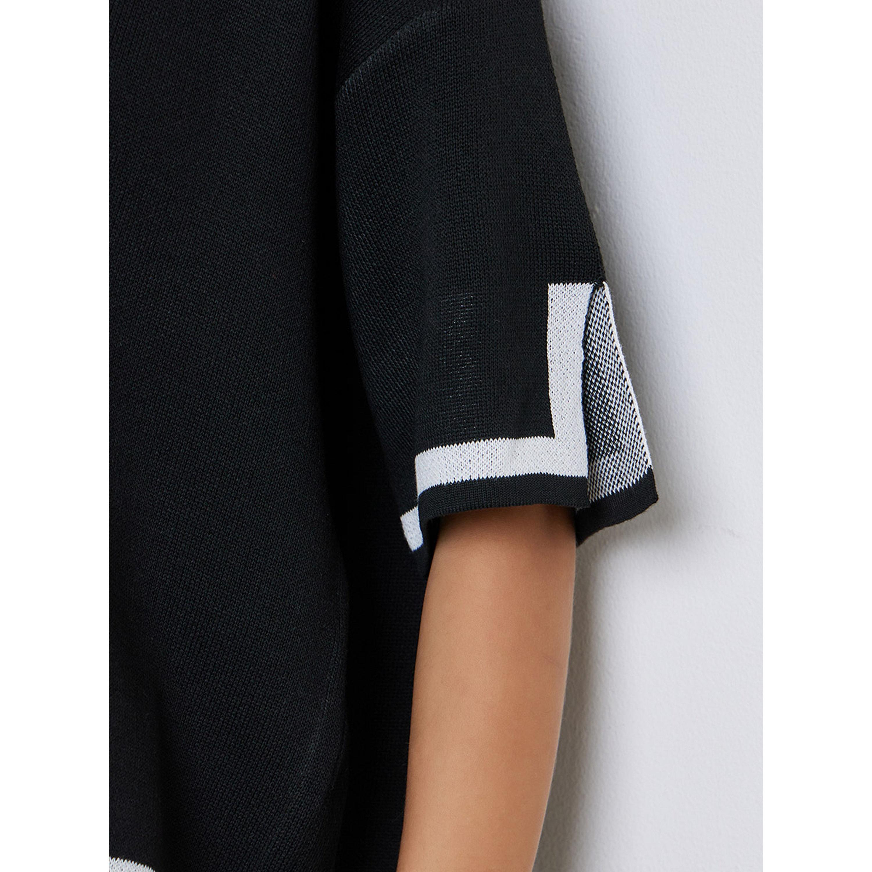Styli Black Relaxed Knit Top with Contrast Trim-women-clothing-shirtsandblouses-blouses-image-4