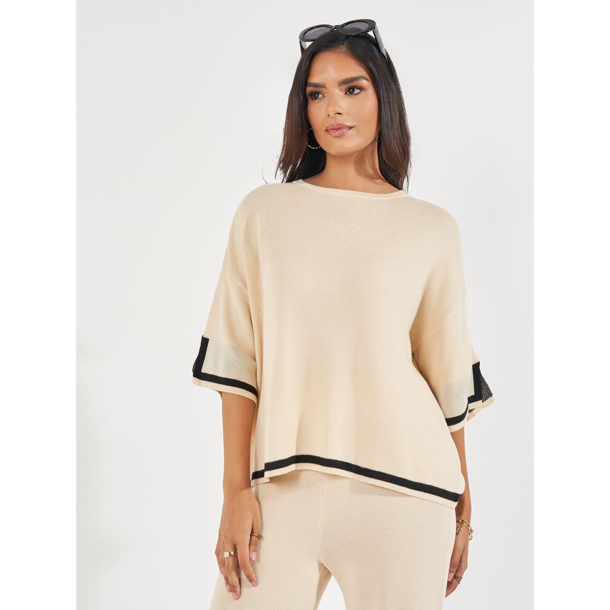 Styli Relaxed Fit Knit Top with Contrast Trim-women-clothing-shirtsandblouses-blouses-image-1