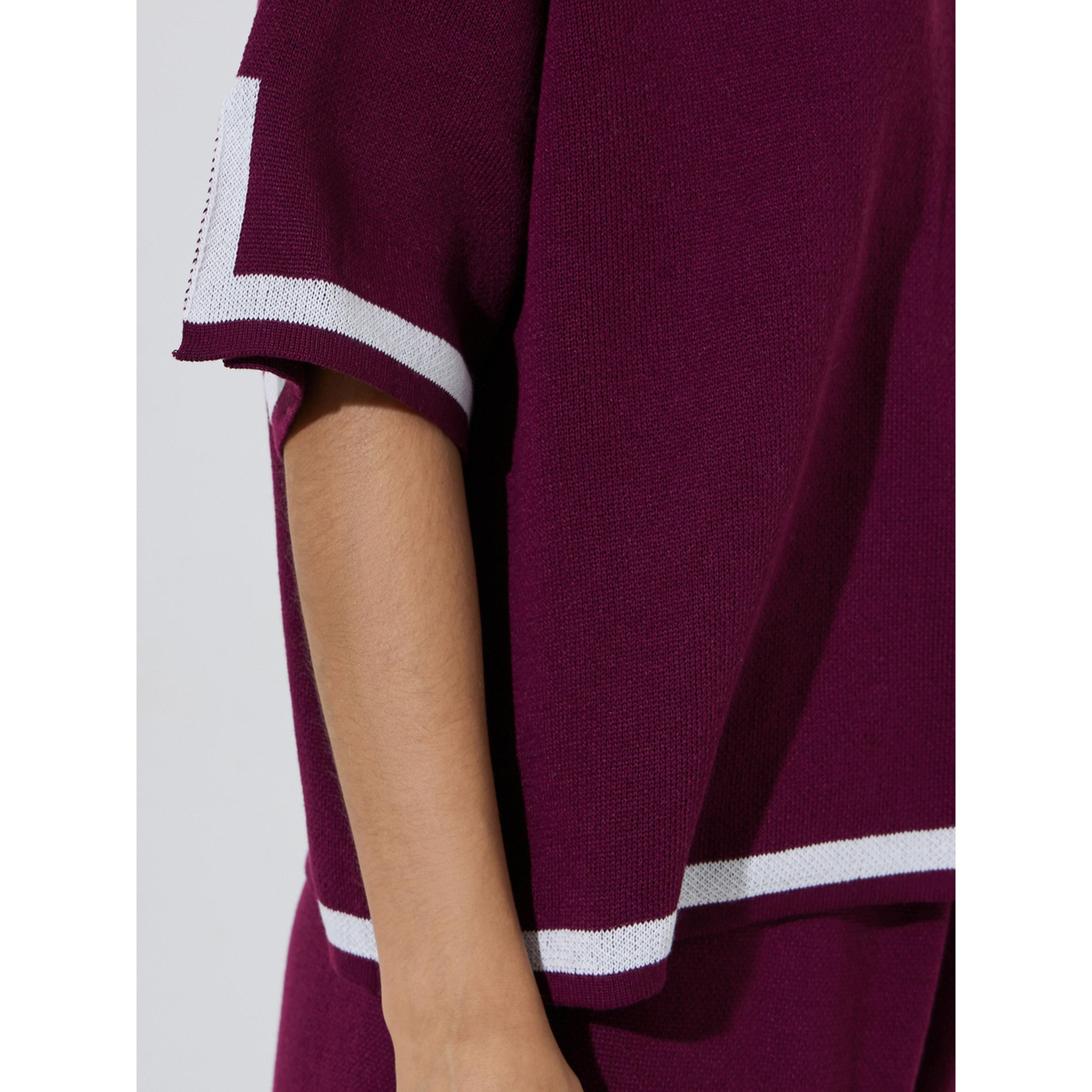 Styli Burgundy Relaxed Knit Top with Contrast Trim-women-clothing-shirtsandblouses-blouses-image-4