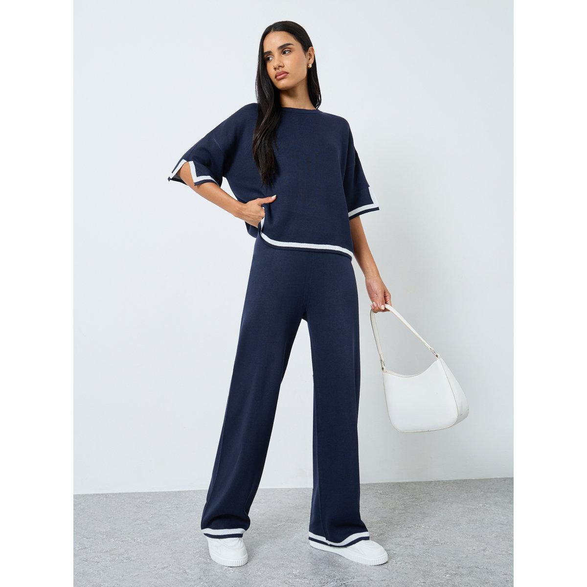 Styli Contrast Trim Slit Sleeve Knit Top-women-clothing-tshirts-image-2