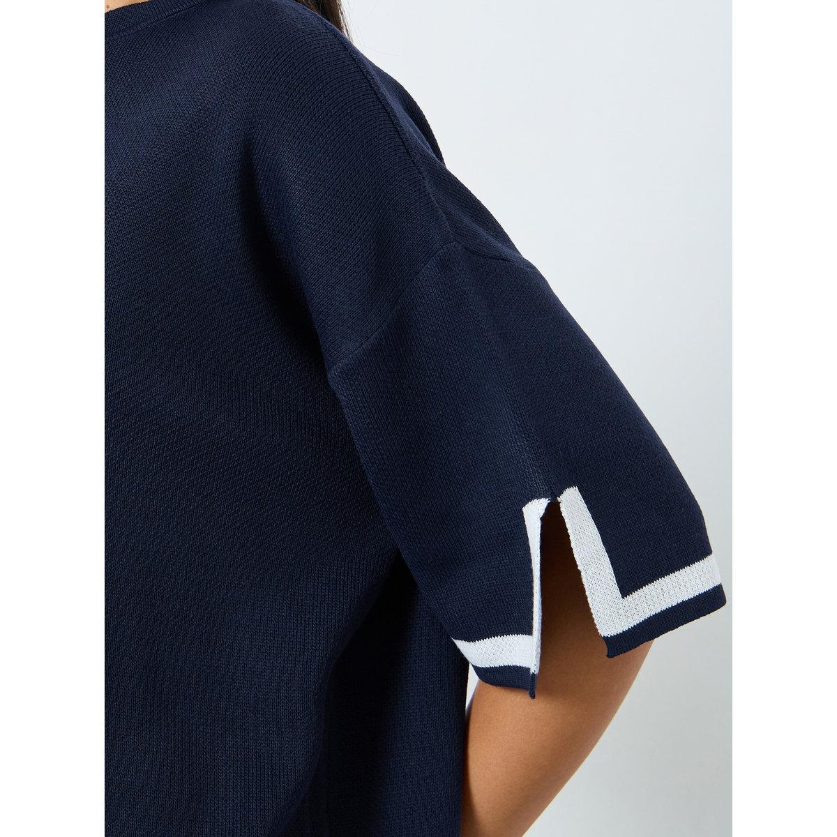 Styli Contrast Trim Slit Sleeve Knit Top-women-clothing-tshirts-image-4