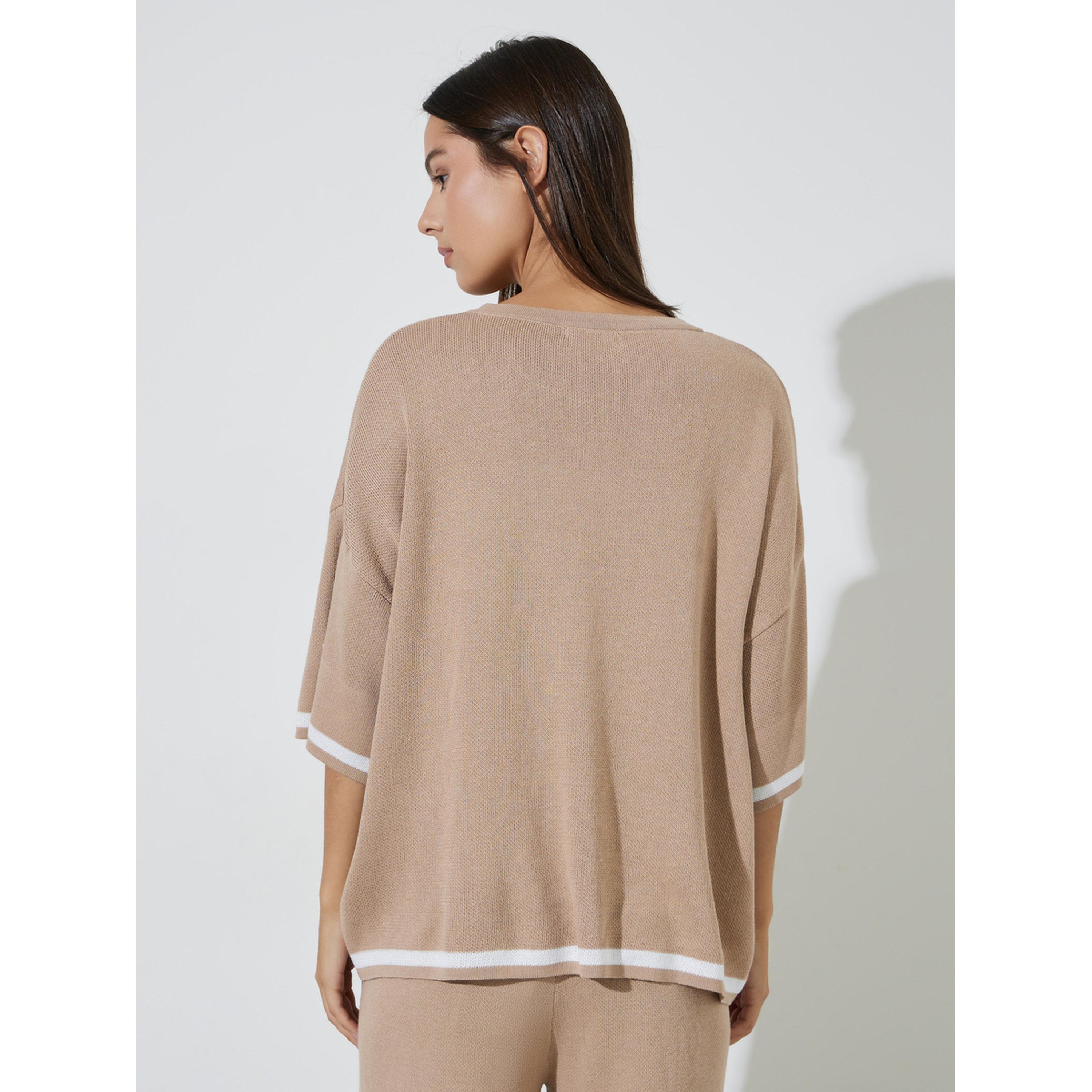 Styli Tan Relaxed Knit Top with Contrast Trim-women-clothing-shirtsandblouses-blouses-image-4
