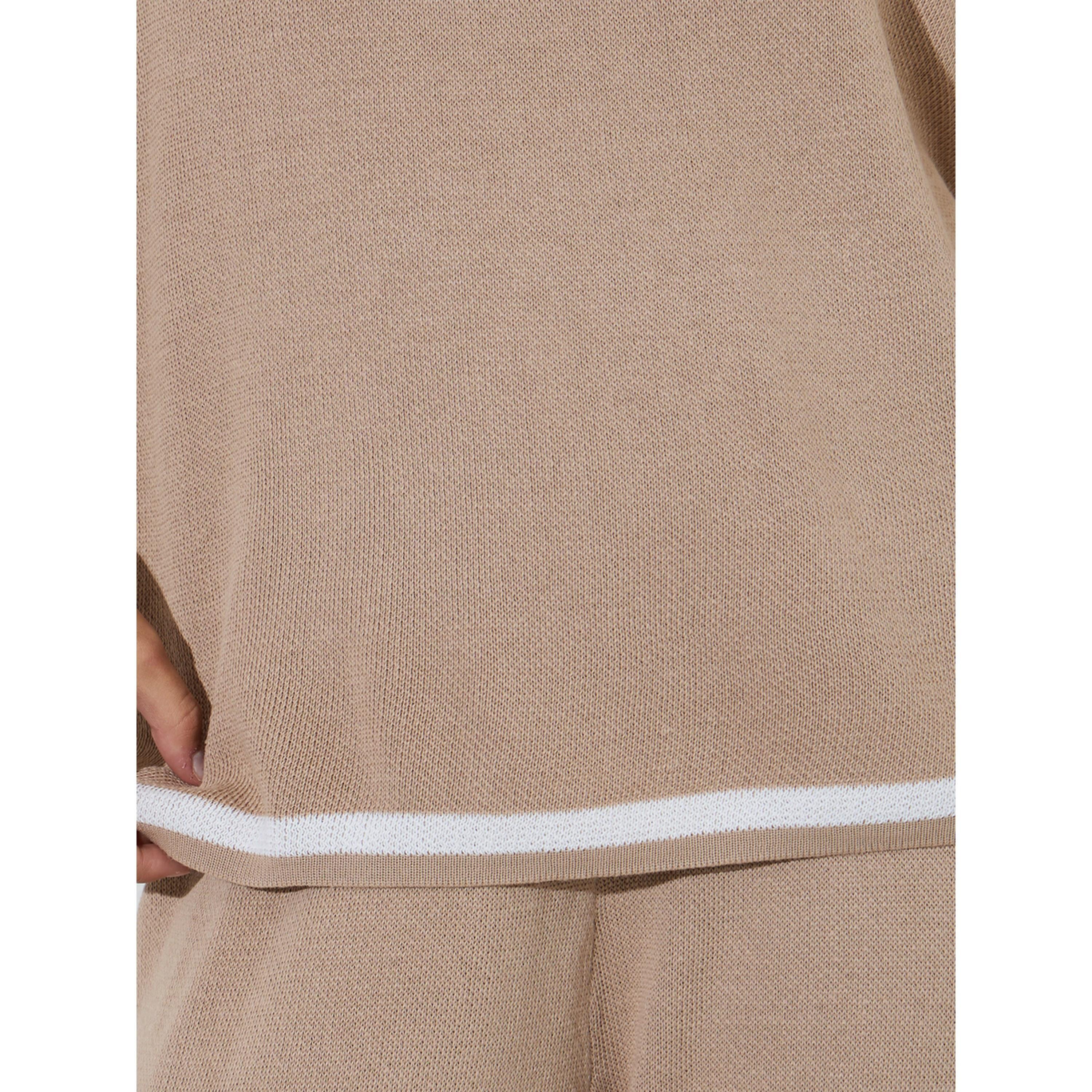 Styli Tan Relaxed Knit Top with Contrast Trim-women-clothing-shirtsandblouses-blouses-image-5