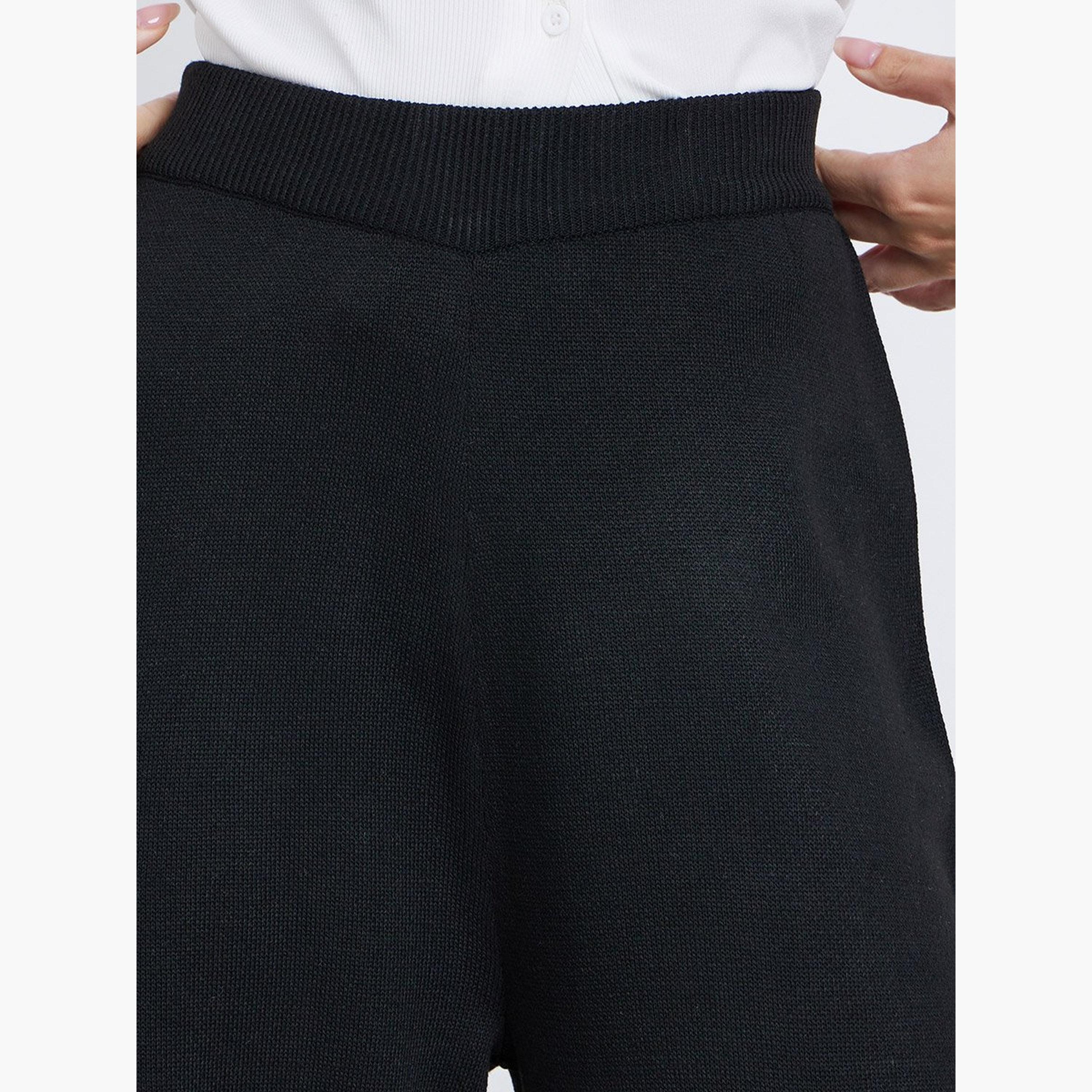ستايلي - بنطال محبوك كاجوال واسع الساق مع حواف متباينة-women-clothing-bottoms-trousers-image-3