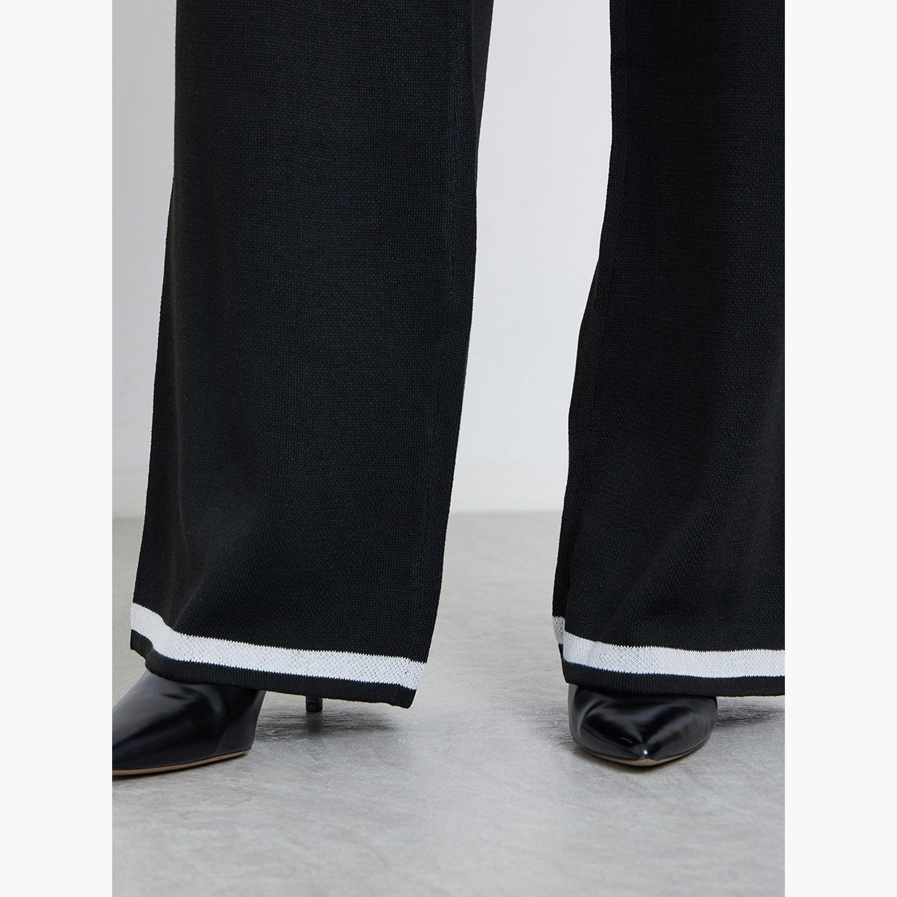 ستايلي - بنطال محبوك كاجوال واسع الساق مع حواف متباينة-women-clothing-bottoms-trousers-image-4