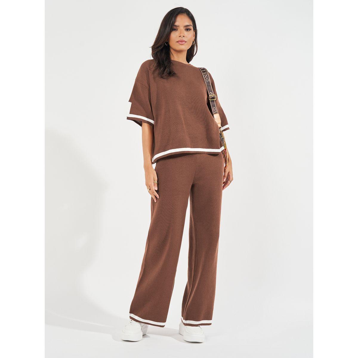 بنطال محبوك بإرجل واسعة وتفاصيل مُتباينة-women-clothing-bottoms-trousers-image-1