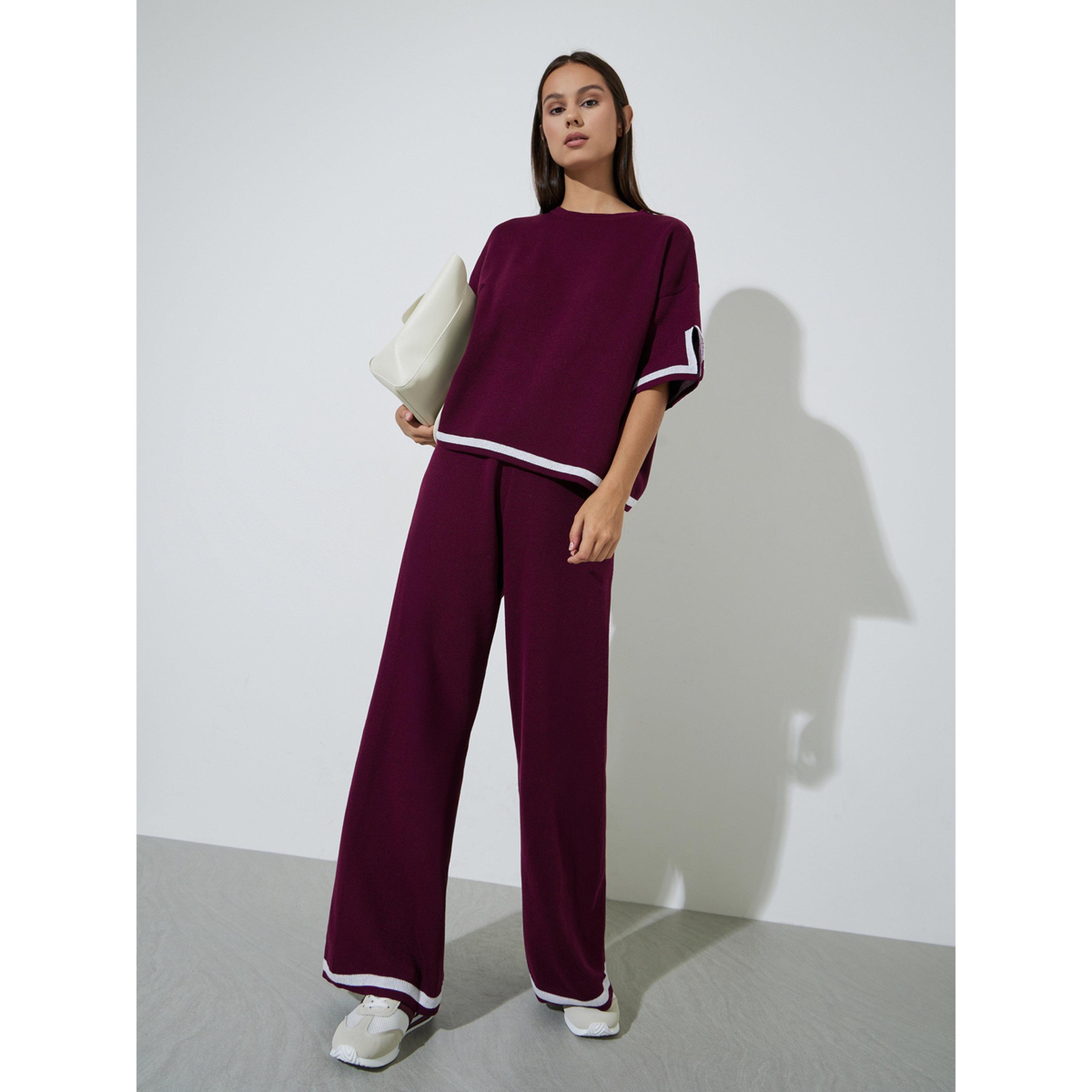 Styli Wide Leg Casual Knit Pants with Contrast Trim-women-clothing-joggers-image-2