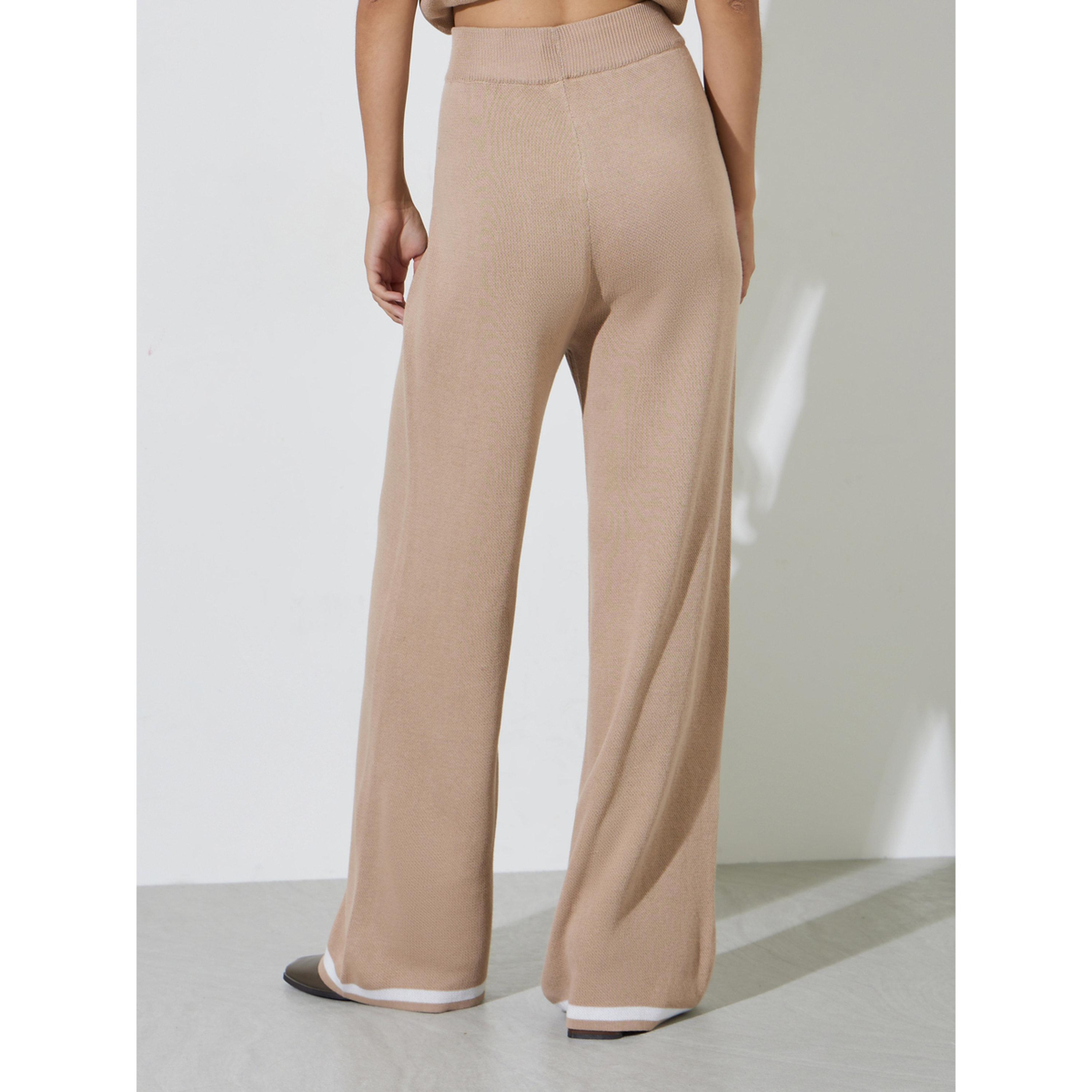 بنطال محبوك كاجوال بأرجل واسعة وحواف متباينة-women-clothing-joggers-image-4