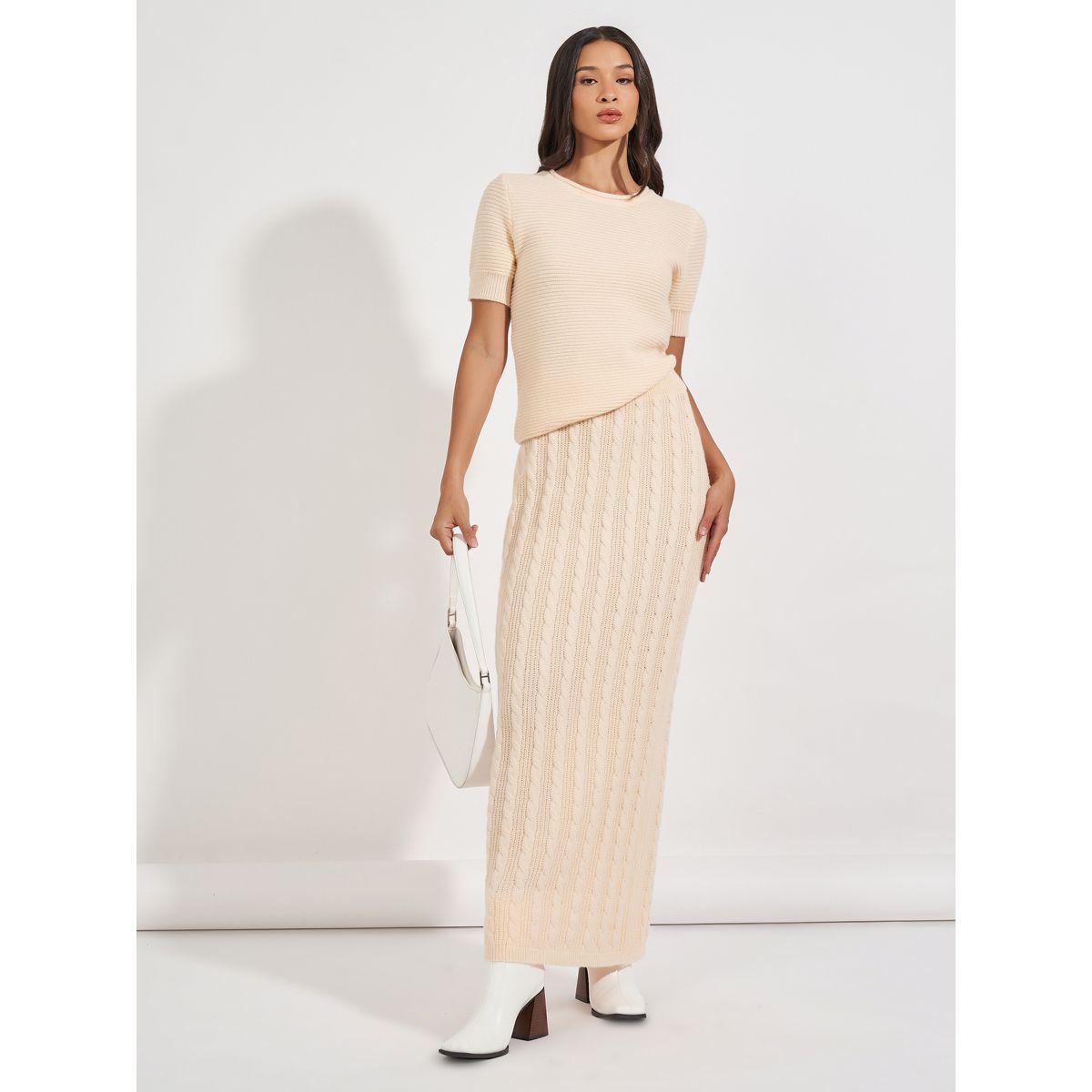 تنورة طويلة بتفاصيل بارزة الملمس-women-clothing-bottoms-skirts-image-1