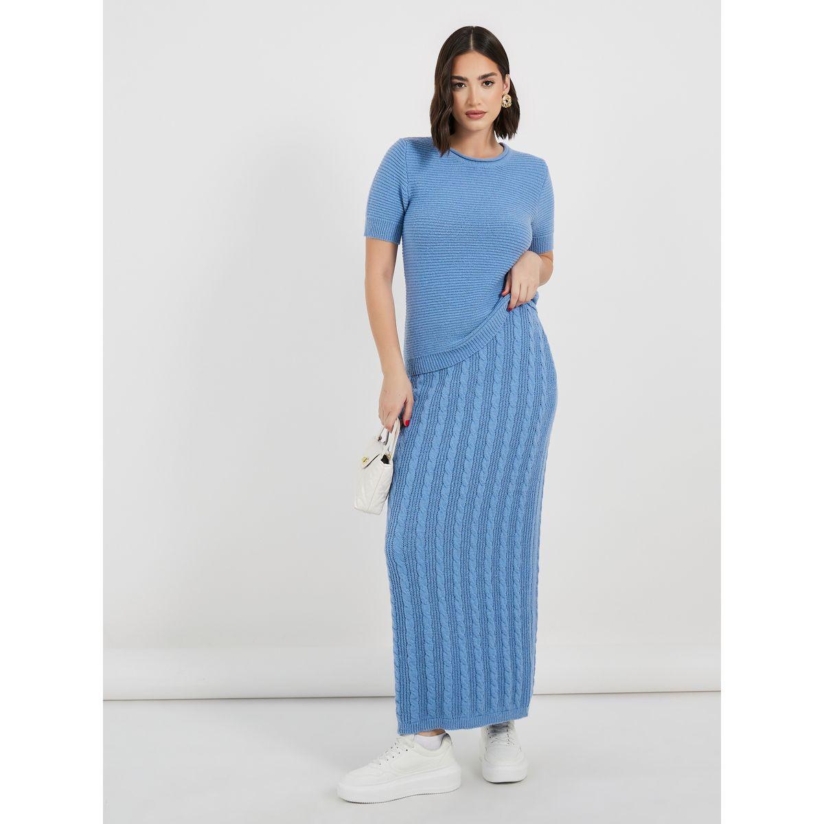 تنورة طويلة بتفاصيل بارزة الملمس-women-clothing-bottoms-skirts-image-1