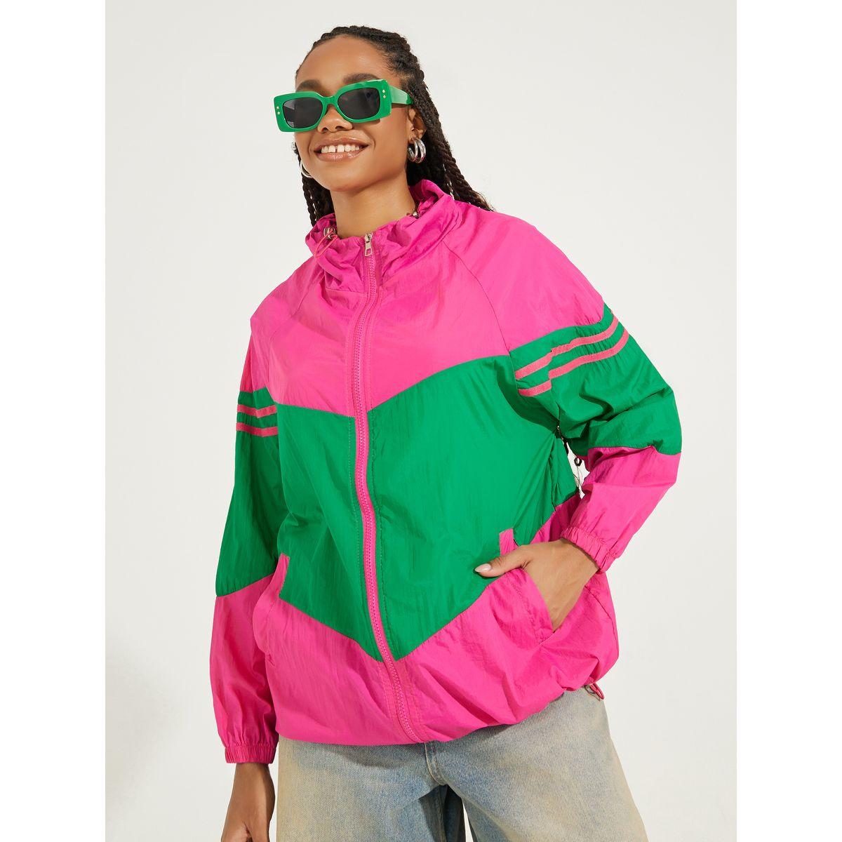 جاكيت وايند بريكر بنمط كتل الالوان مع سحَّاب غلق-women-winterwear-coatsandjackets-jackets-image-3