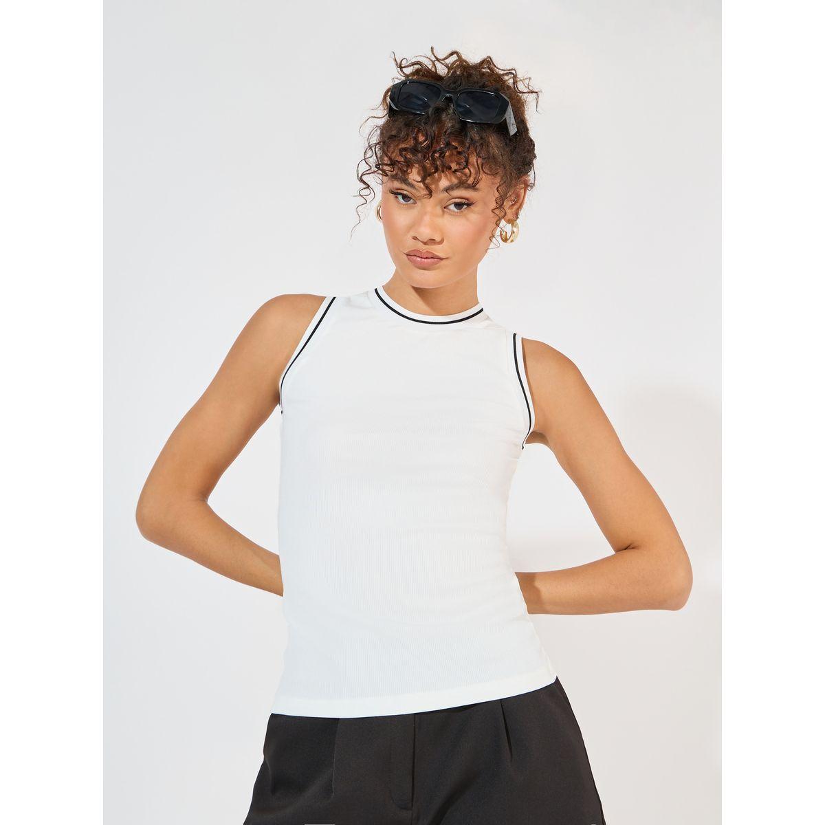 Styli Flat Knit Sleeveless Top with Contrast Piping-women-clothing-shirtsandblouses-blouses-image-1