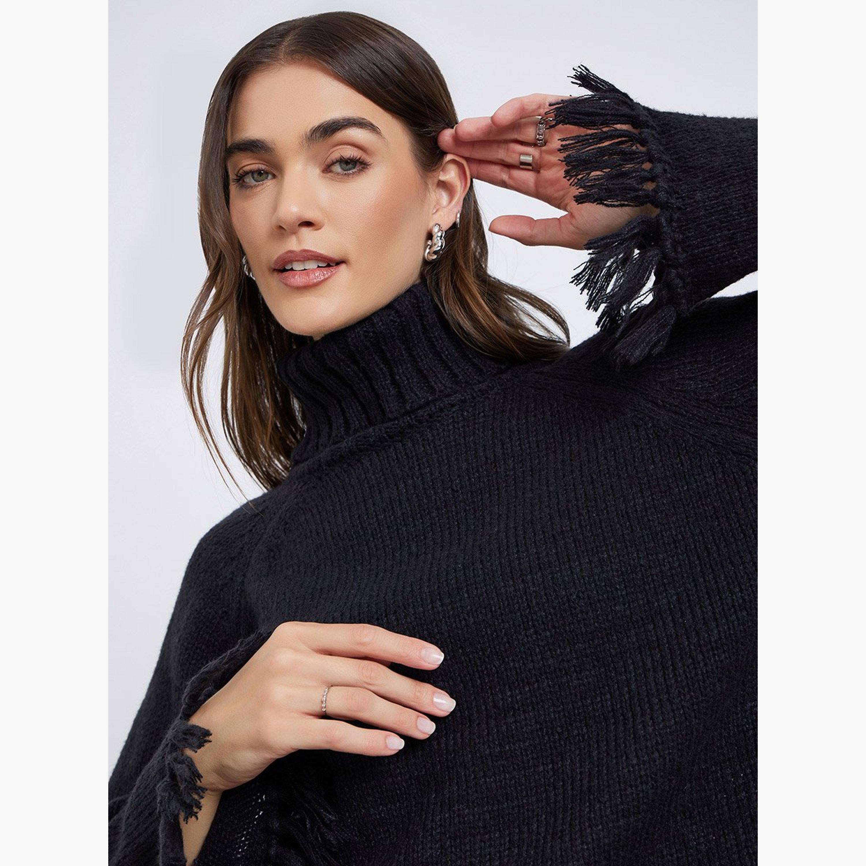 Styli Black Fringe Hem Sweater-women-winterwear-cardigansandjumpers-jumpers-image-3