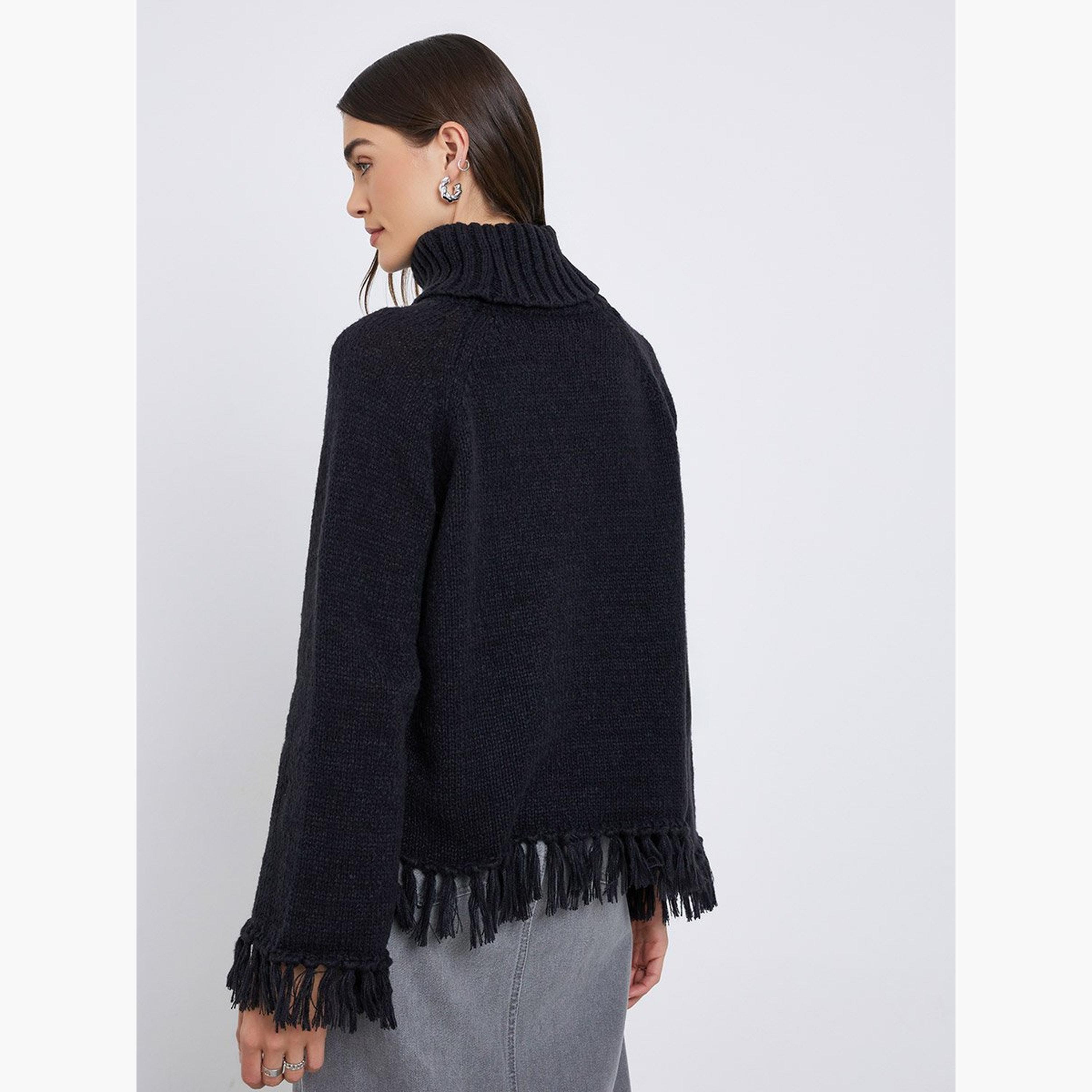 Styli Black Fringe Hem Sweater-women-winterwear-cardigansandjumpers-jumpers-image-5