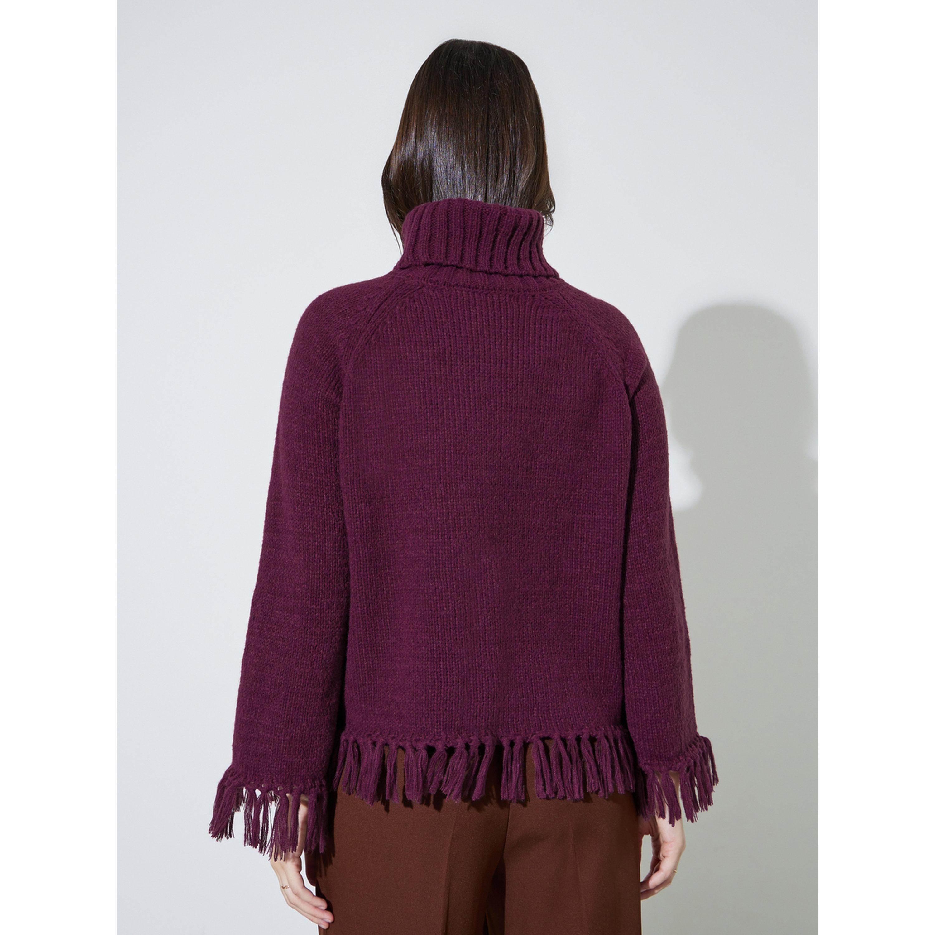Styli Burgundy Knitted Turtle Neck Sweater with Tassel Hem Detail-women-winterwear-cardigansandjumpers-jumpers-image-3