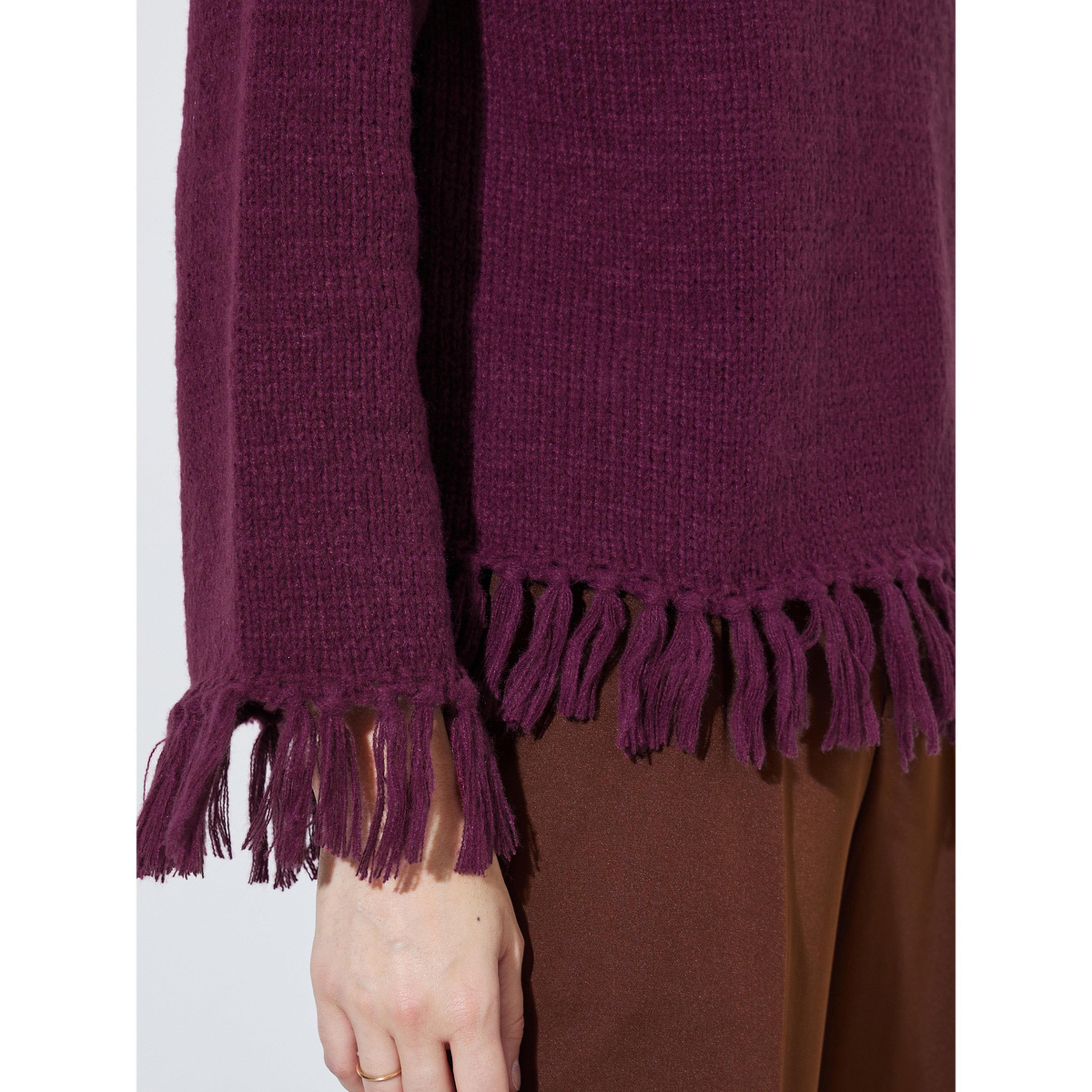 Styli Burgundy Knitted Turtle Neck Sweater with Tassel Hem Detail-women-winterwear-cardigansandjumpers-jumpers-image-5