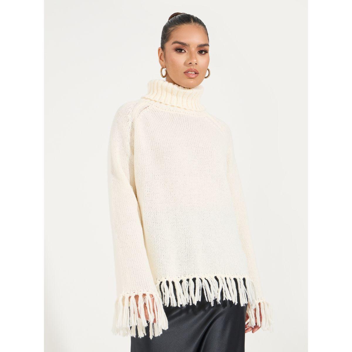 Styli Limited Knitted Turtle Neck Sweater with Tassel Hem Detail-women-winterwear-cardigansandjumpers-jumpers-image-1