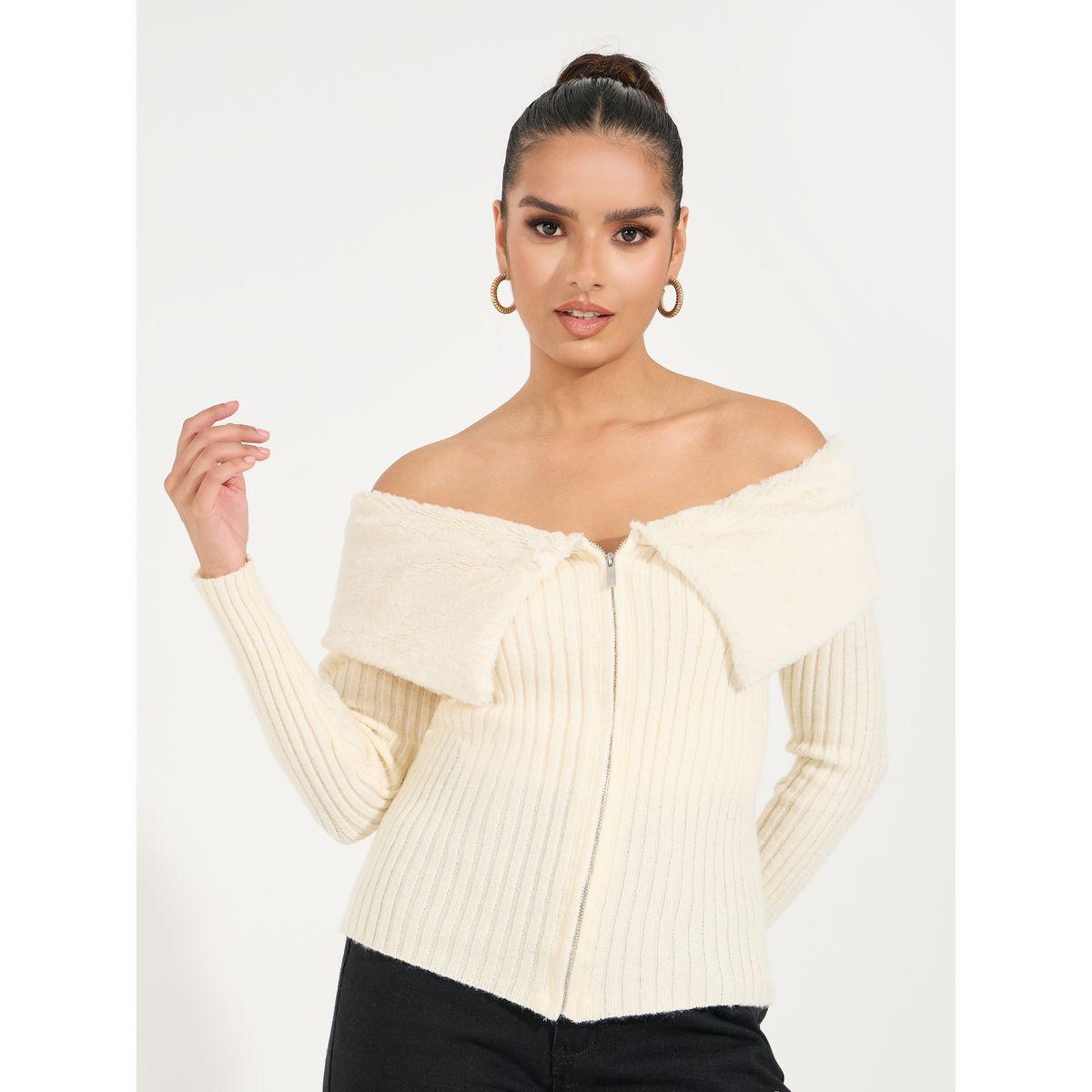 Styli Limited Off Shoulder Sweater with Zip Closure-women-clothing-cardigansandjumpers-jumpers-image-1