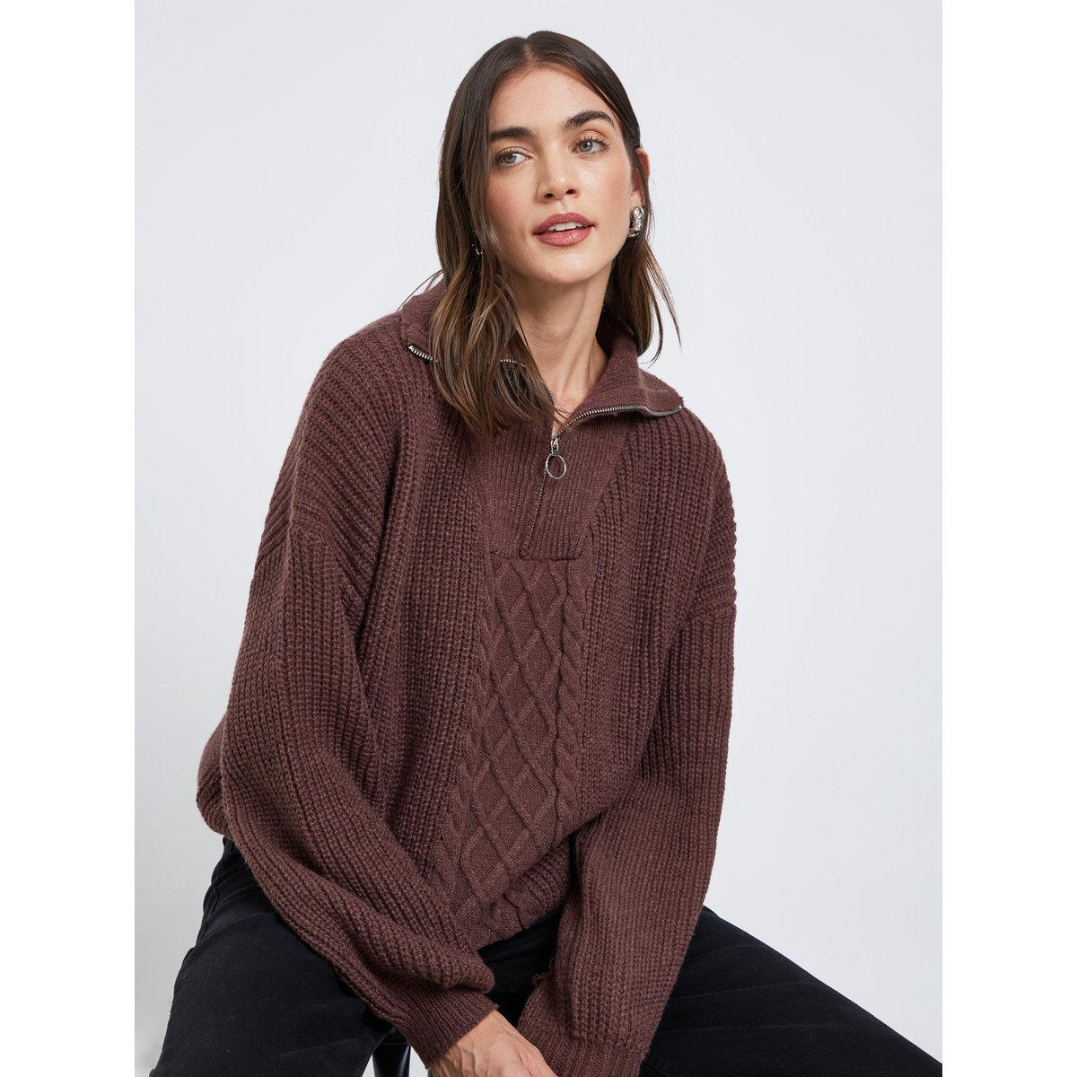 كنزة محبوكة بتفاصيل سحاب-women-winterwear-cardigansandjumpers-jumpers-image-1