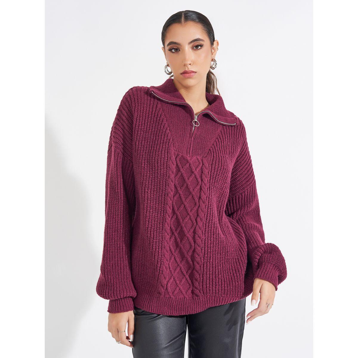 Styli Elevate Longline Cable Knit Sweater with Half Zip Detail-women-clothing-cardigansandjumpers-jumpers-image-1