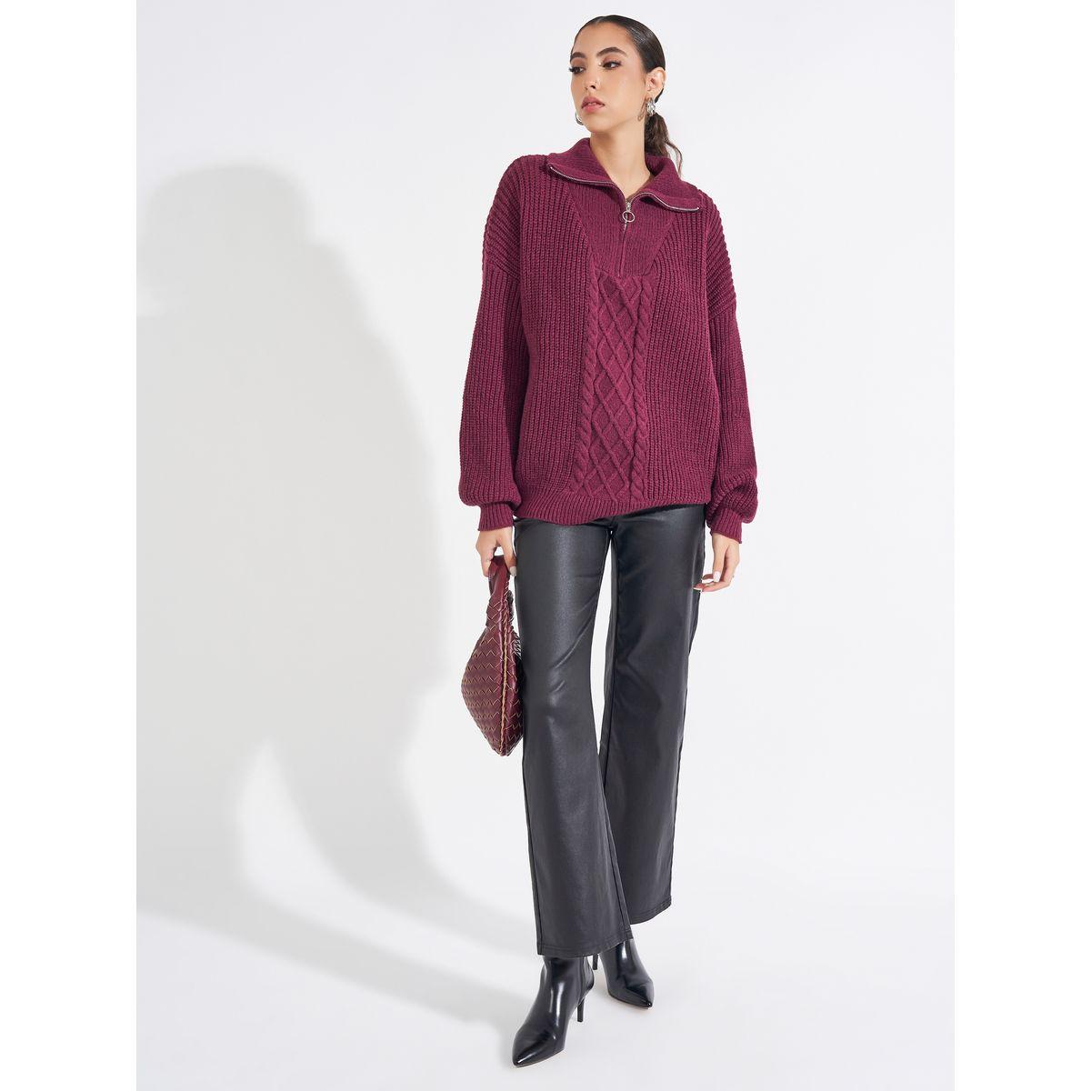 Styli Elevate Longline Cable Knit Sweater with Half Zip Detail-women-clothing-cardigansandjumpers-jumpers-image-2