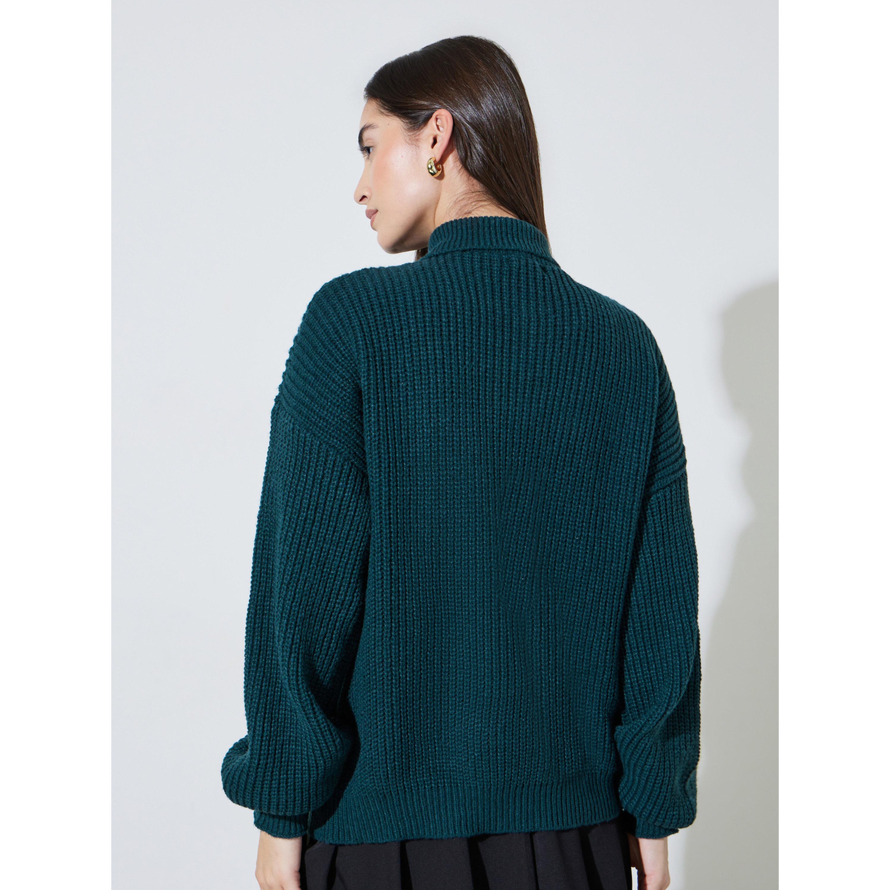 Styli Dark Green Cable Knit Half-Zip Sweater-women-winterwear-cardigansandjumpers-jumpers-image-3