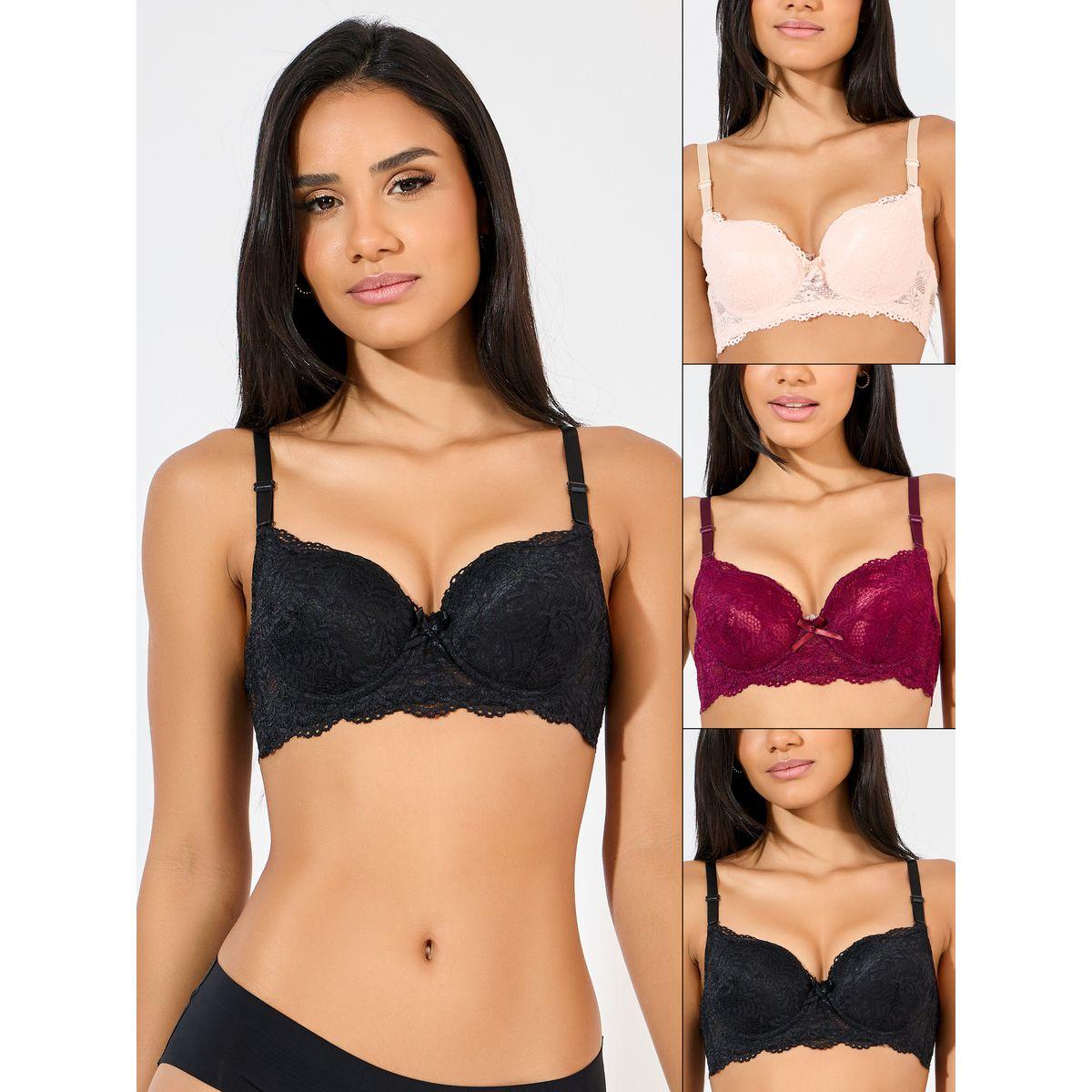 Styli Pack of 3 - Padded Wired Scalloped Edge Lace T-Shirt Bra-women-clothing-lingerie-bras-image-1
