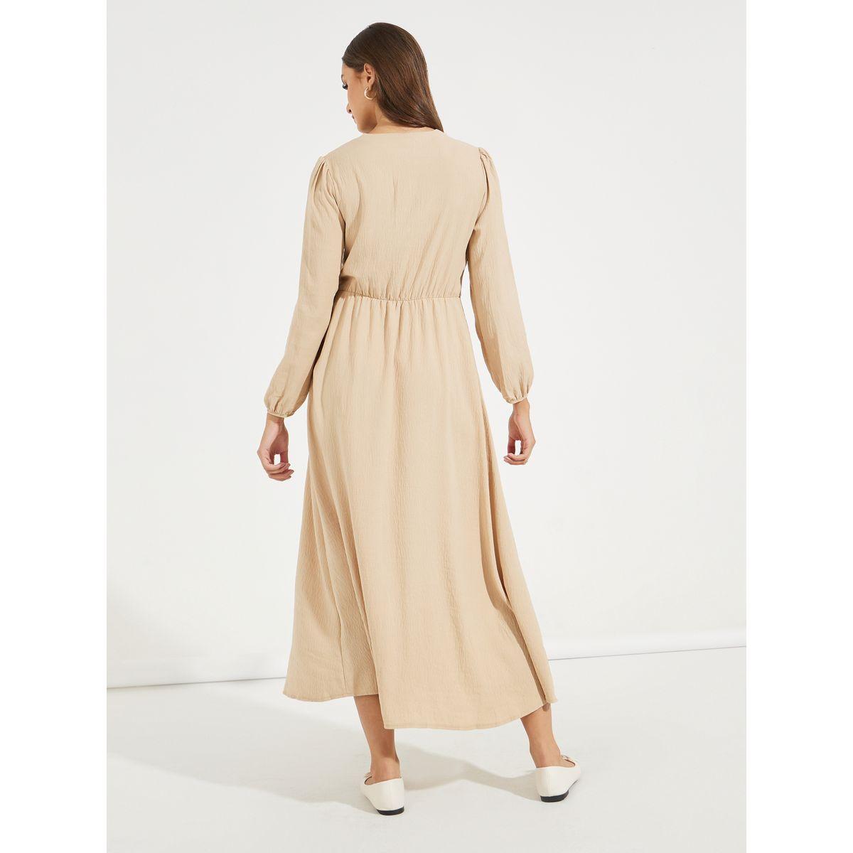 Styli Solid Button Detail Long Sleeve Midi Dress-women-clothing-dresses-image-6