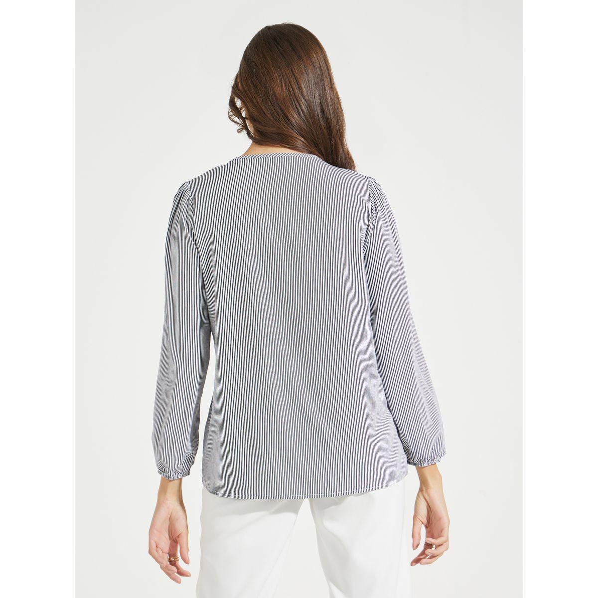 Styli Pinstriped Tie-Up Neck Blouse-women-clothing-shirtsandblouses-blouses-image-4