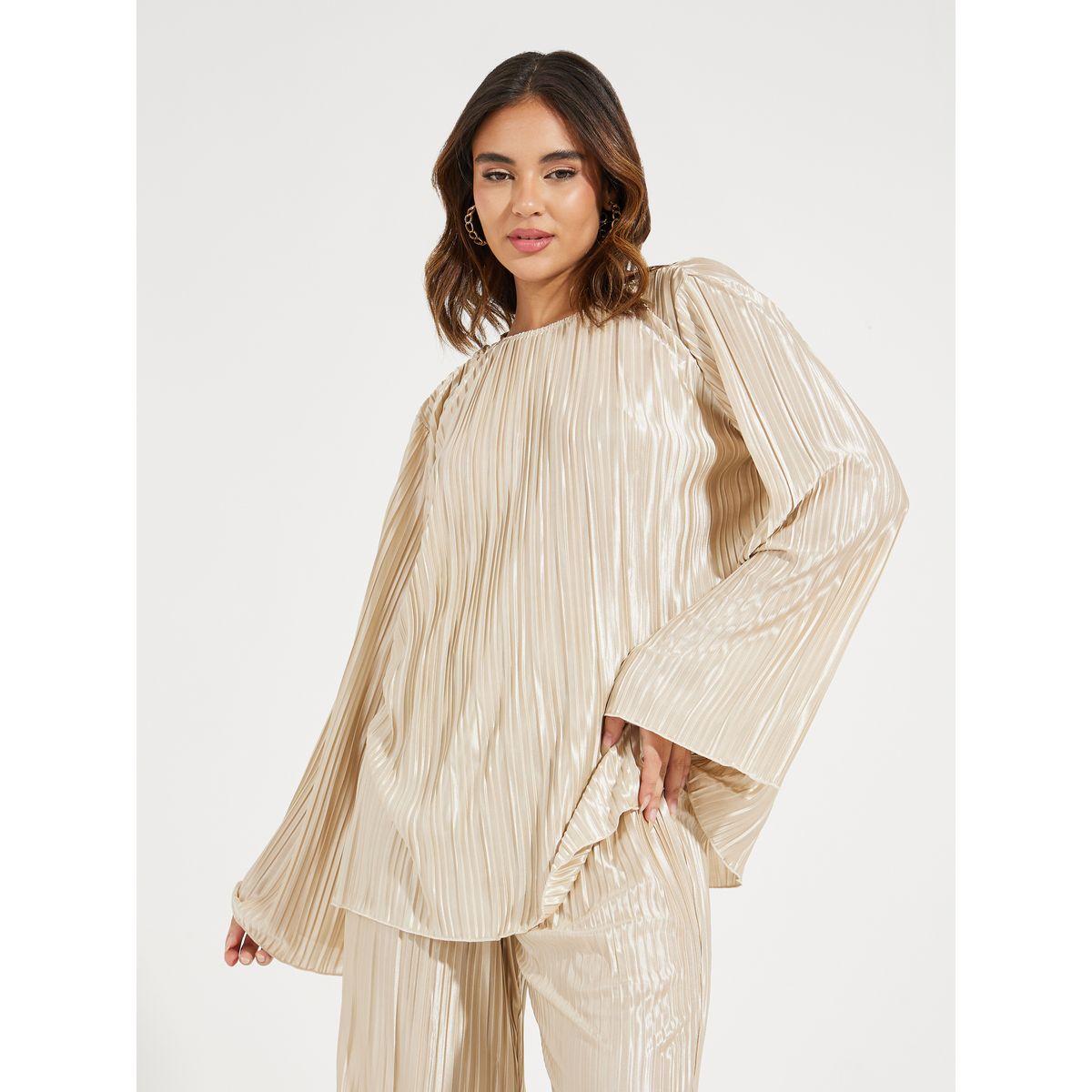 Styli Pleated Flute Sleeves Top & Pants Co-Ords-women-clothing-coordsets-image-2