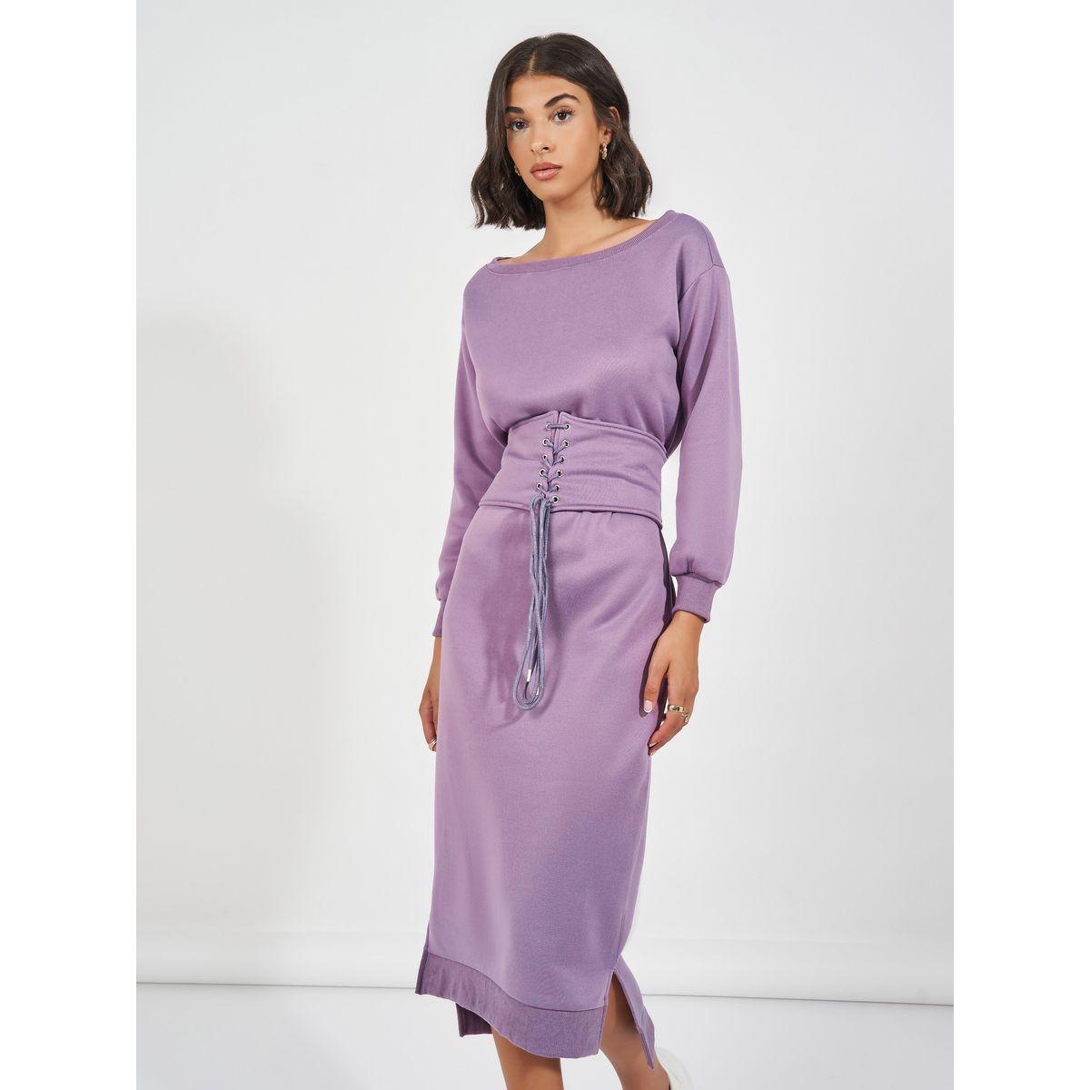 فستان ميدي بخصر كورسيه وحزام-women-clothing-dresses-image-2