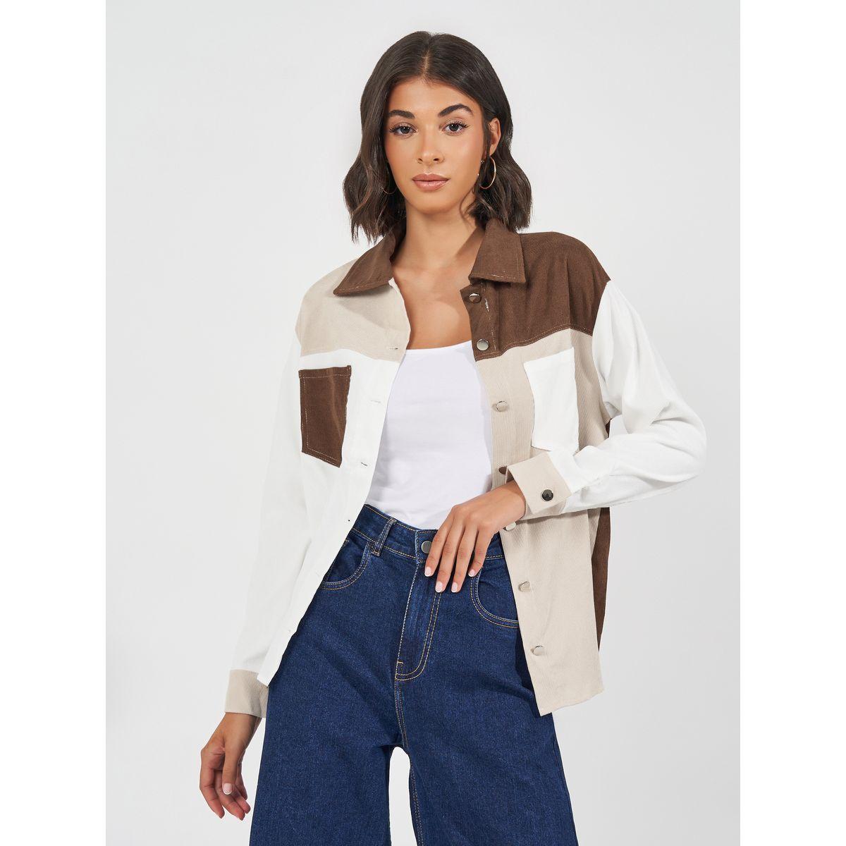 Styli Elevate Color Block Button Front Corduroy Shirt-women-clothing-shirtsandblouses-shirts-image-1