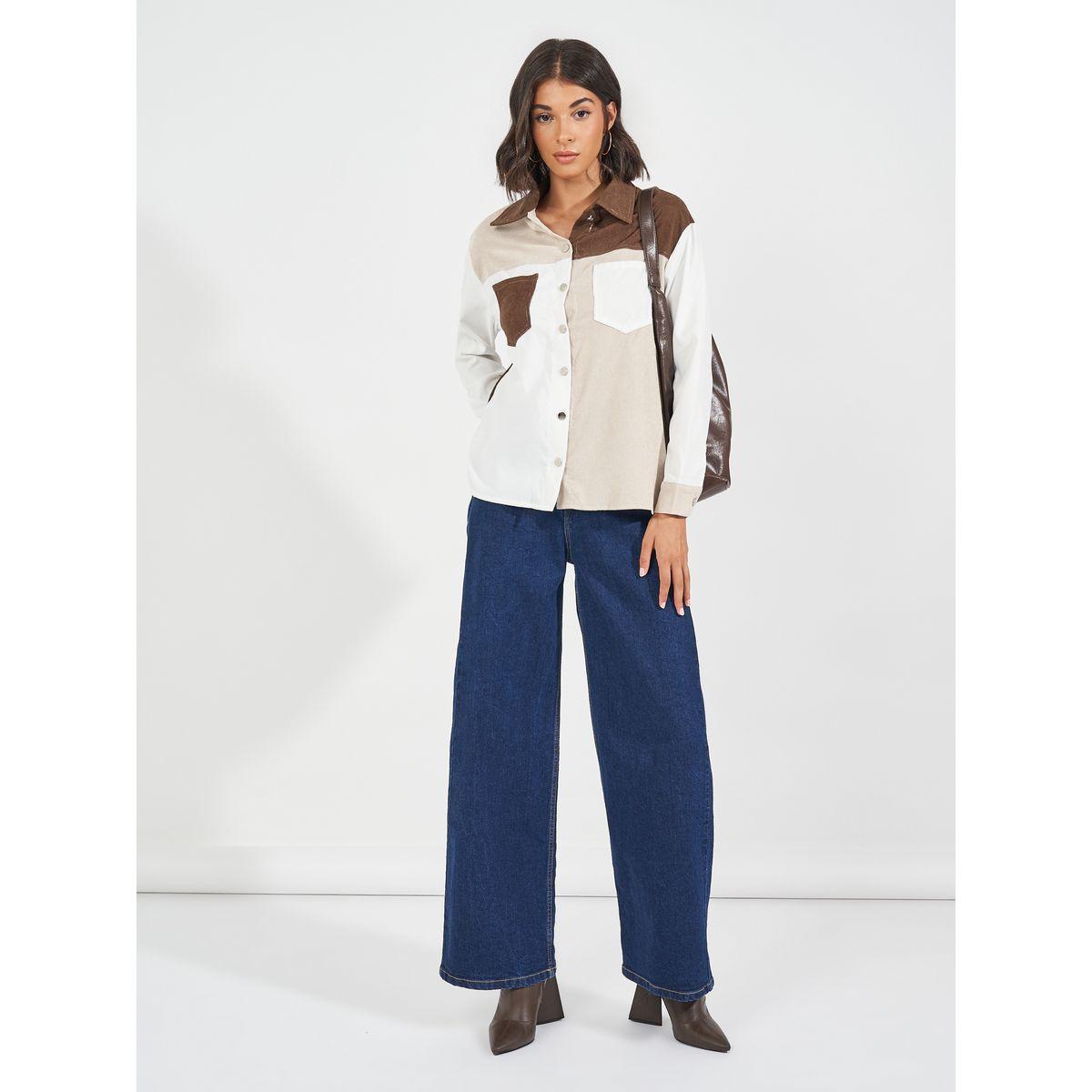 Styli Elevate Color Block Button Front Corduroy Shirt-women-clothing-shirtsandblouses-shirts-image-2