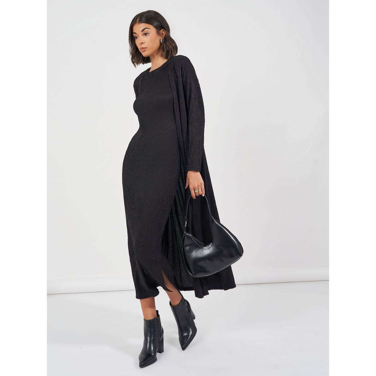 Styli Elevate Textured Midi Dress & Open Front Kimono Co-Ords-women-clothing-coordsets-image-2