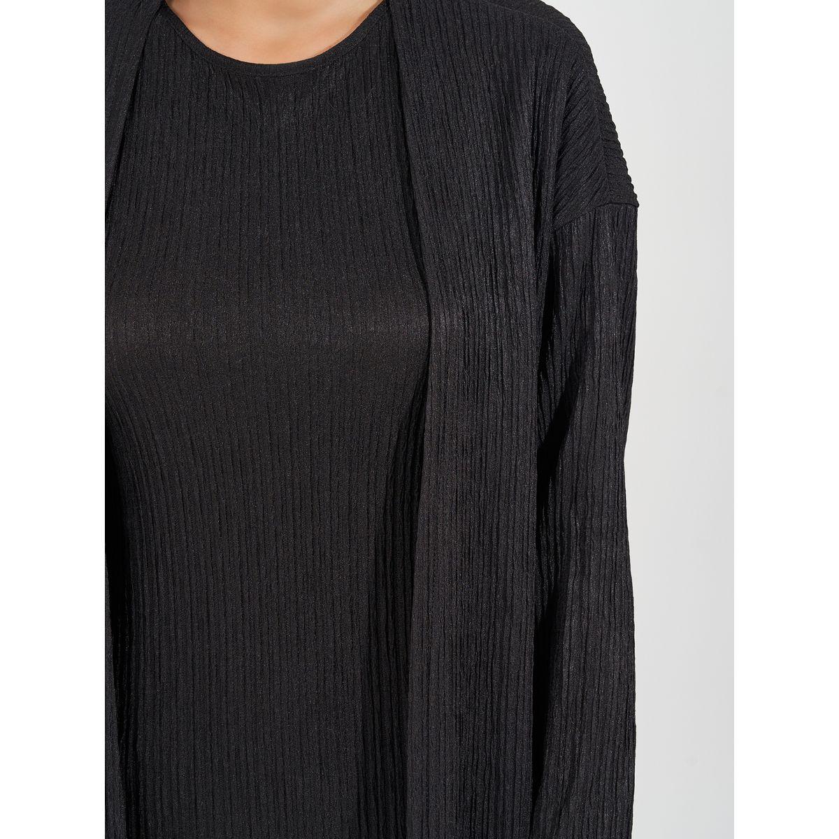 Styli Elevate Textured Midi Dress & Open Front Kimono Co-Ords-women-clothing-coordsets-image-5