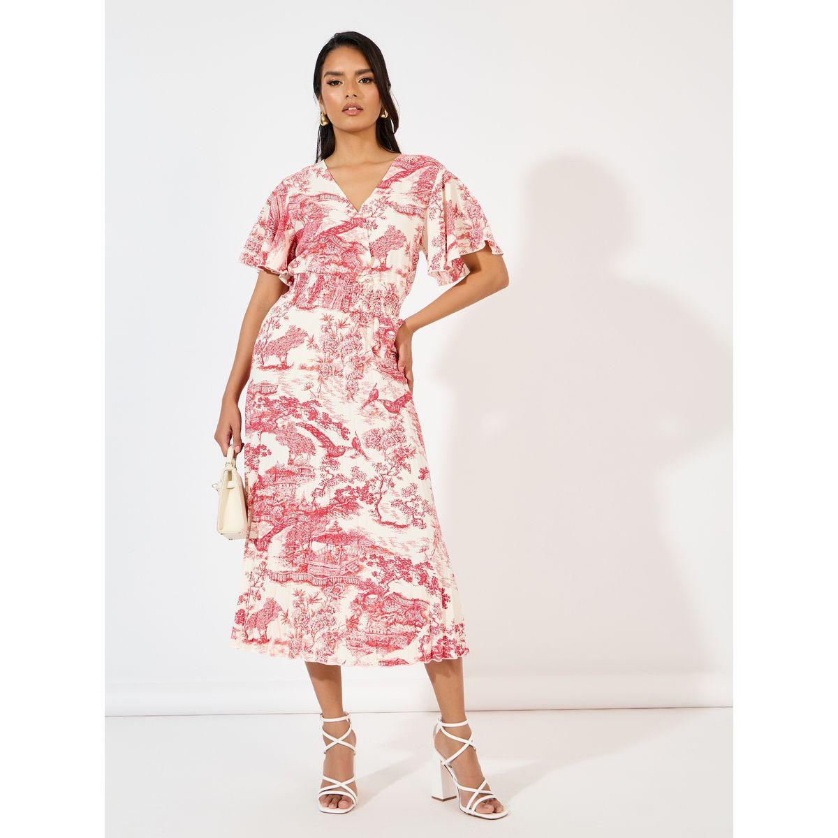 فستان ميدي مطبع بالكامل مع كسرات-women-clothing-dresses-image-1