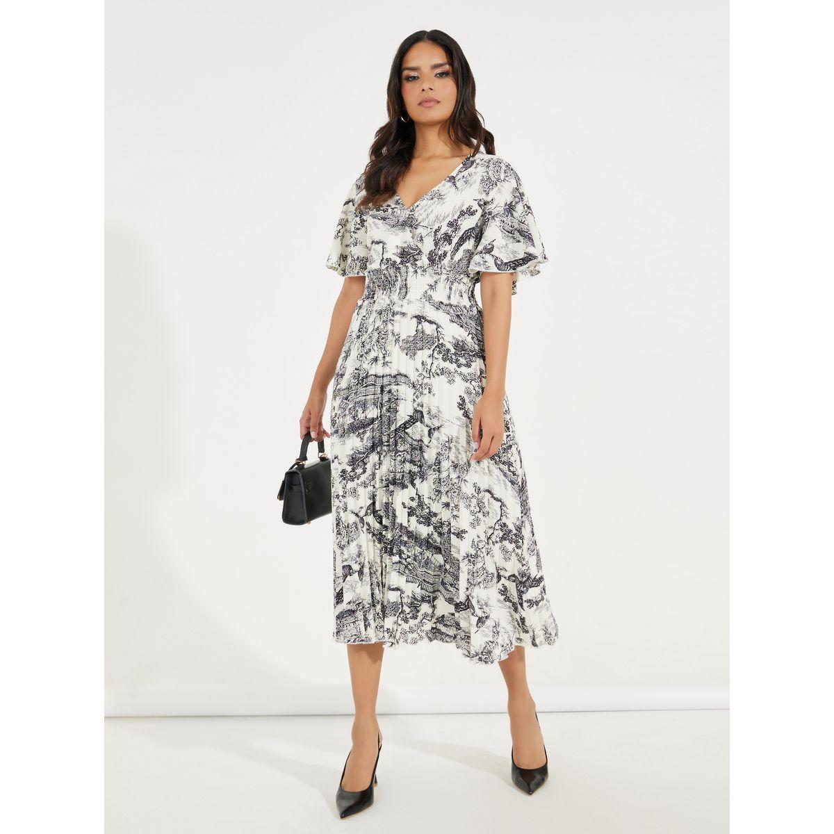 Styli All Over Print Pleated A-Line Midi Dress-women-clothing-dresses-image-1