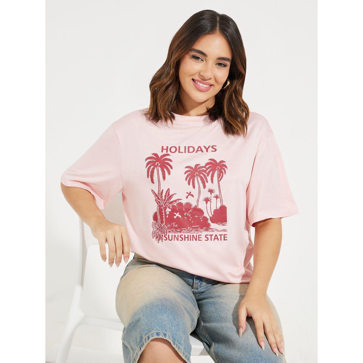 تيشيرت فضفاض مطبع بطبعة جرافيك-women-clothing-tshirts-image-1