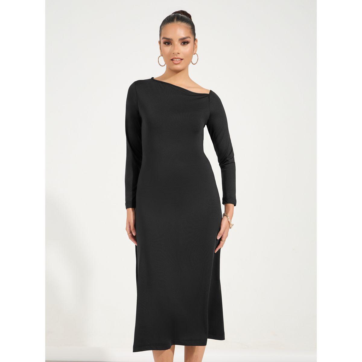 Styli Asymmetric Neck Bodycon Midi Dress-women-clothing-dresses-image-5