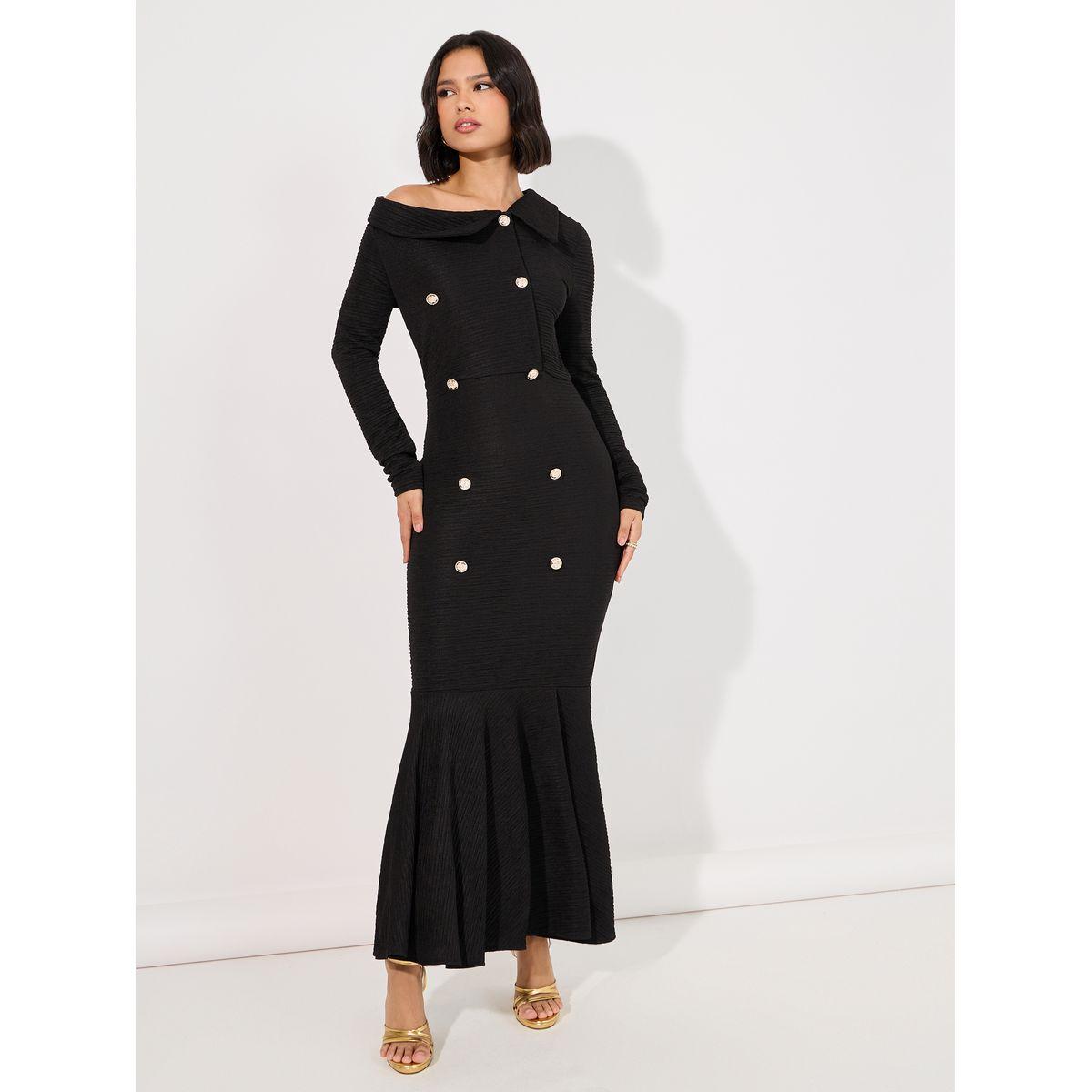 Styli Asymmetric Neck Textured Bodycon Maxi Dress-women-clothing-dresses-image-4